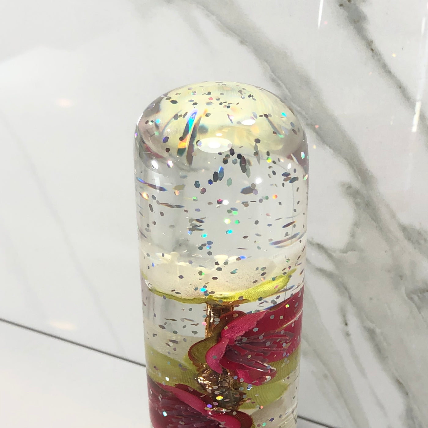 140mm White Hot Pink Blossom Resin Shift Knob — 5.5 in, 12mm x 1.25