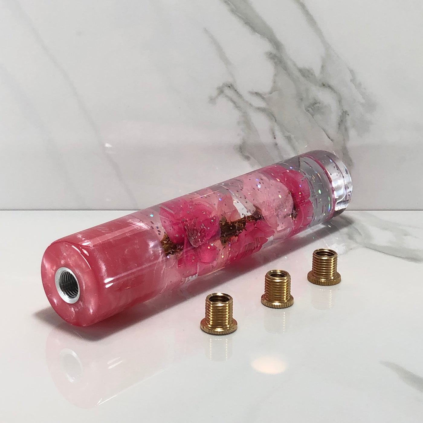 190mm Pink Blossom Resin Shift Knob — 7.5 in, 12mm x 1.25
