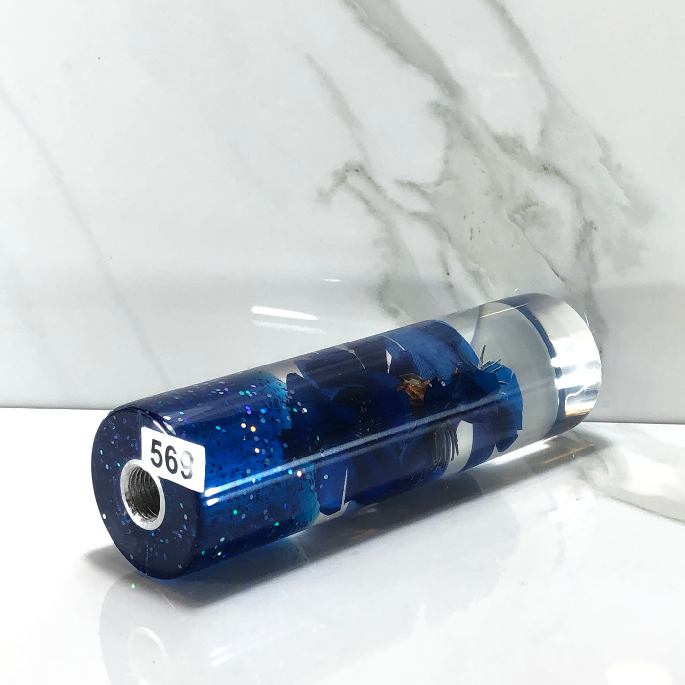 140mm Blue Cherry Blossom Resin Shift Knob — 5.5 in, 12mm x 1.25
