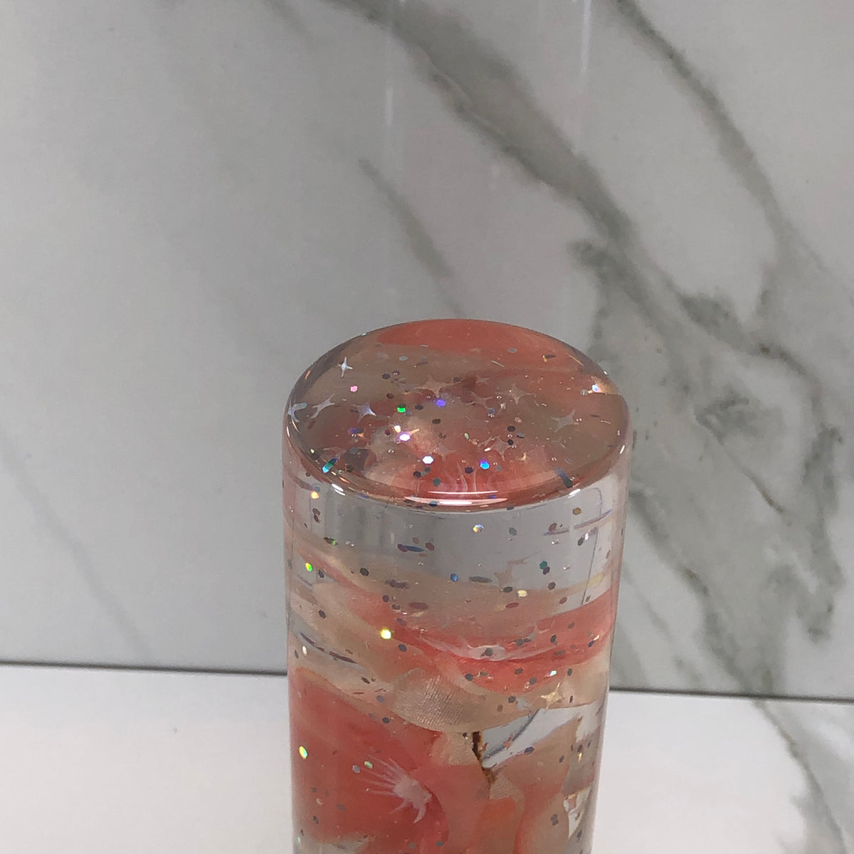 115mm Clear Peach Blossom Resin Shift Knob — 4.5 in, 12mm x 1.25
