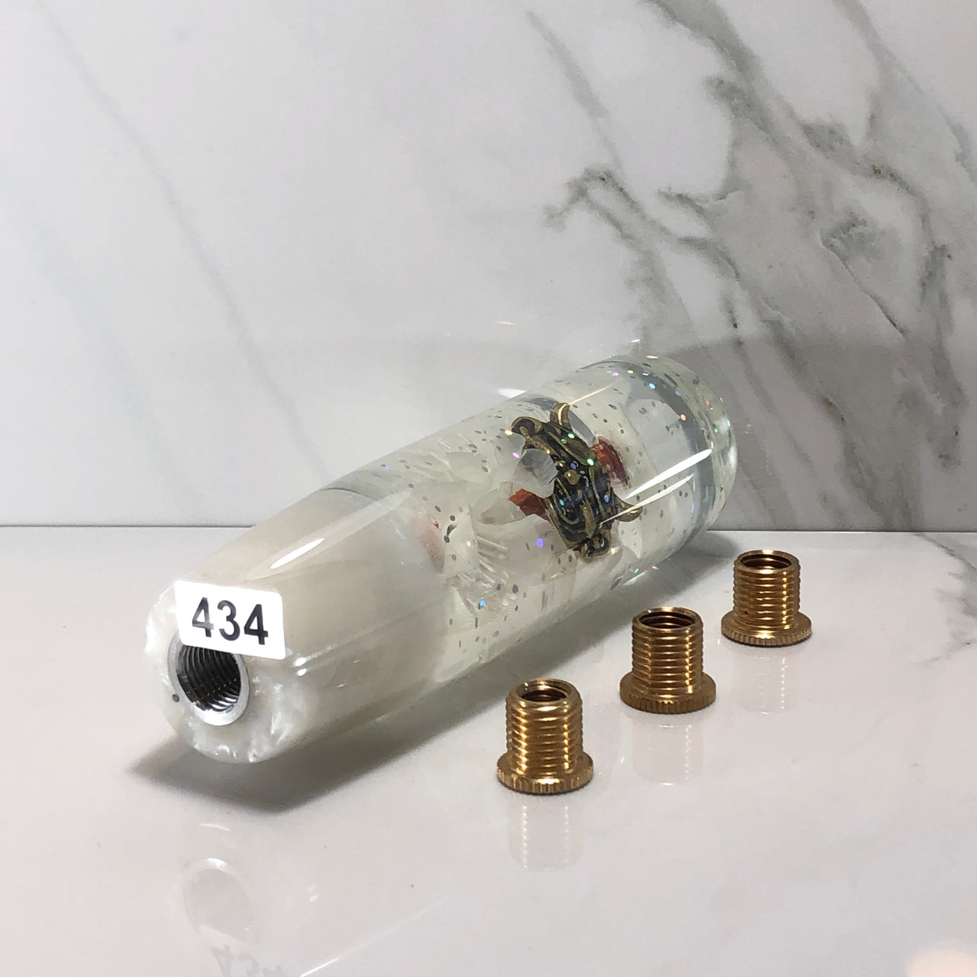 140mm White Blossom Oni Resin Shift Knob — 5.5 in, 12mm x 1.25