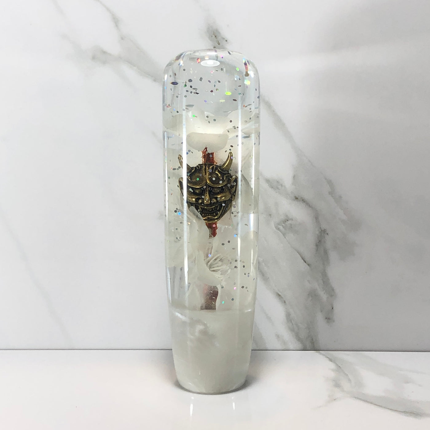 140mm White Blossom Oni Resin Shift Knob — 5.5 in, 12mm x 1.25