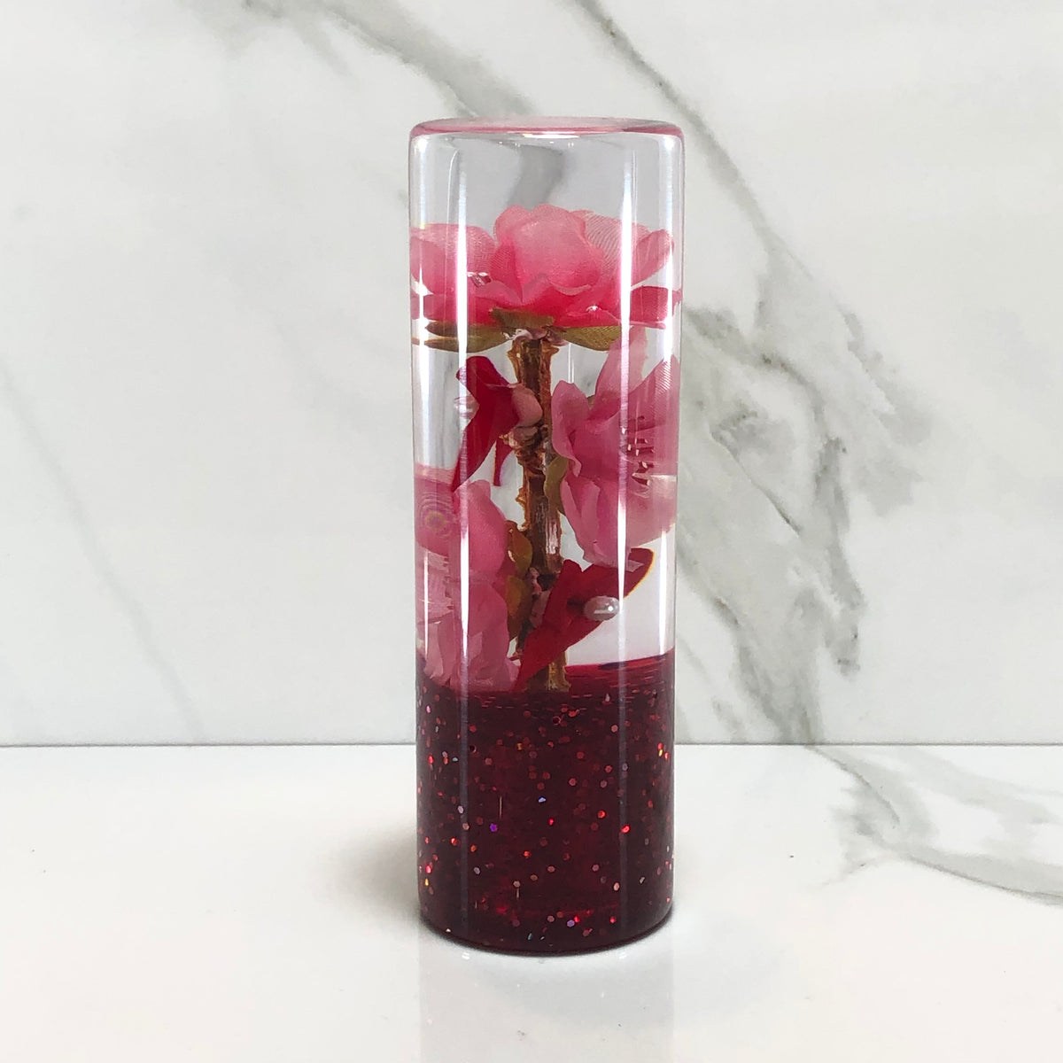 115mm Pink Red Blossom Resin Shift Knob — 4.5 in, 12mm x 1.25