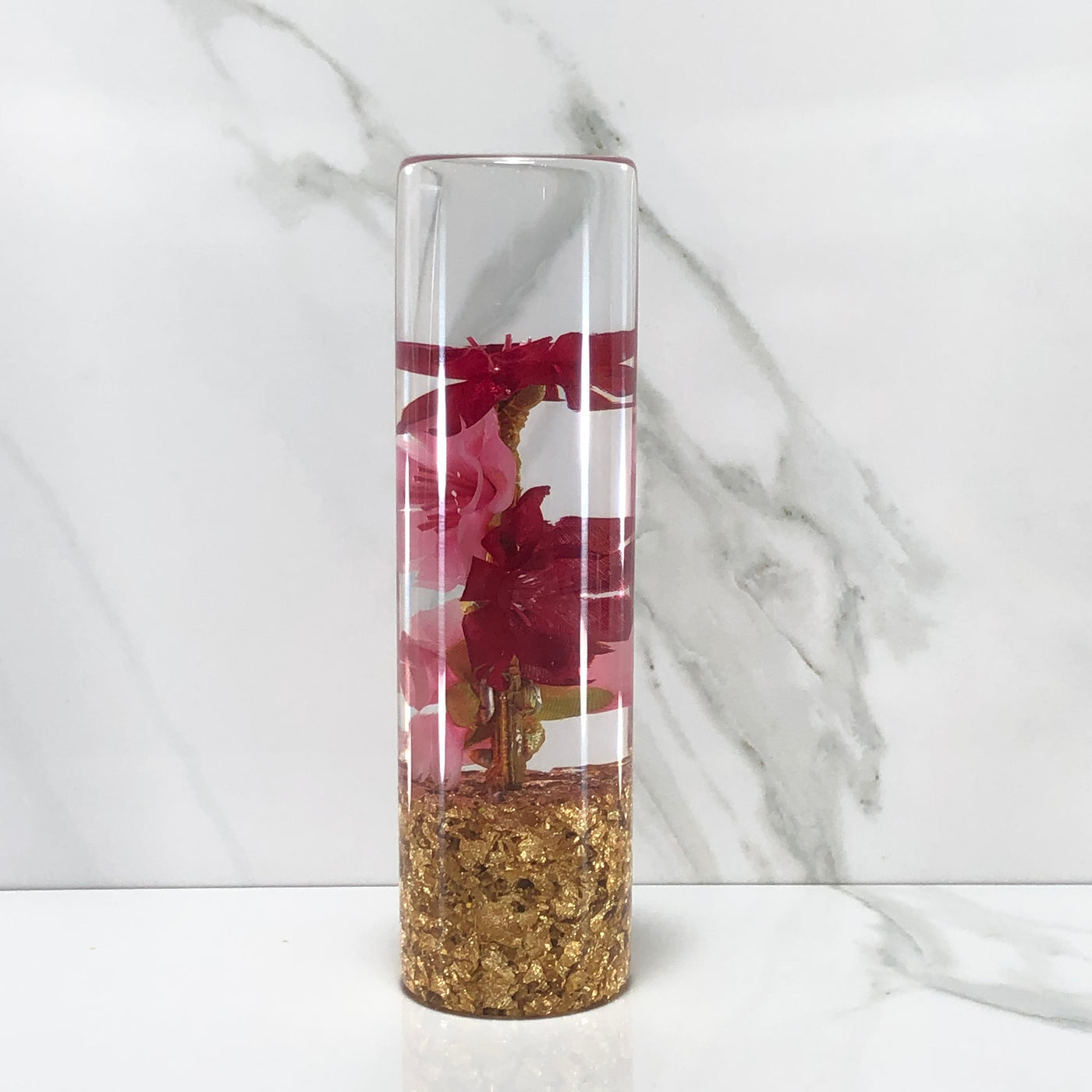 140mm Red Pink Blossom Resin Shift Knob — 5.5 in, 12mm x 1.25