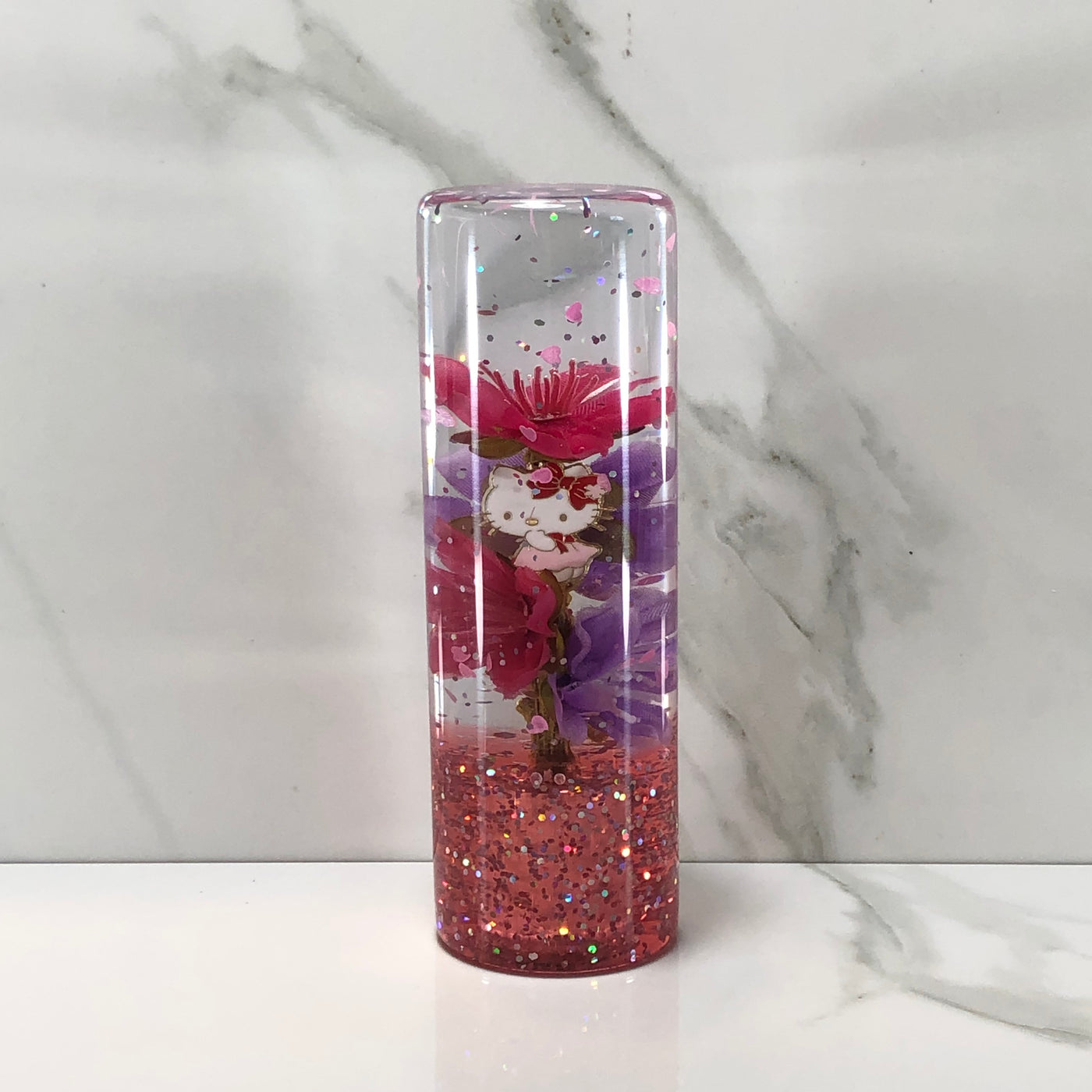 115mm Pink Purple Blossom Charm Resin Shift Knob — 4.5 in, 12mm x 1.25