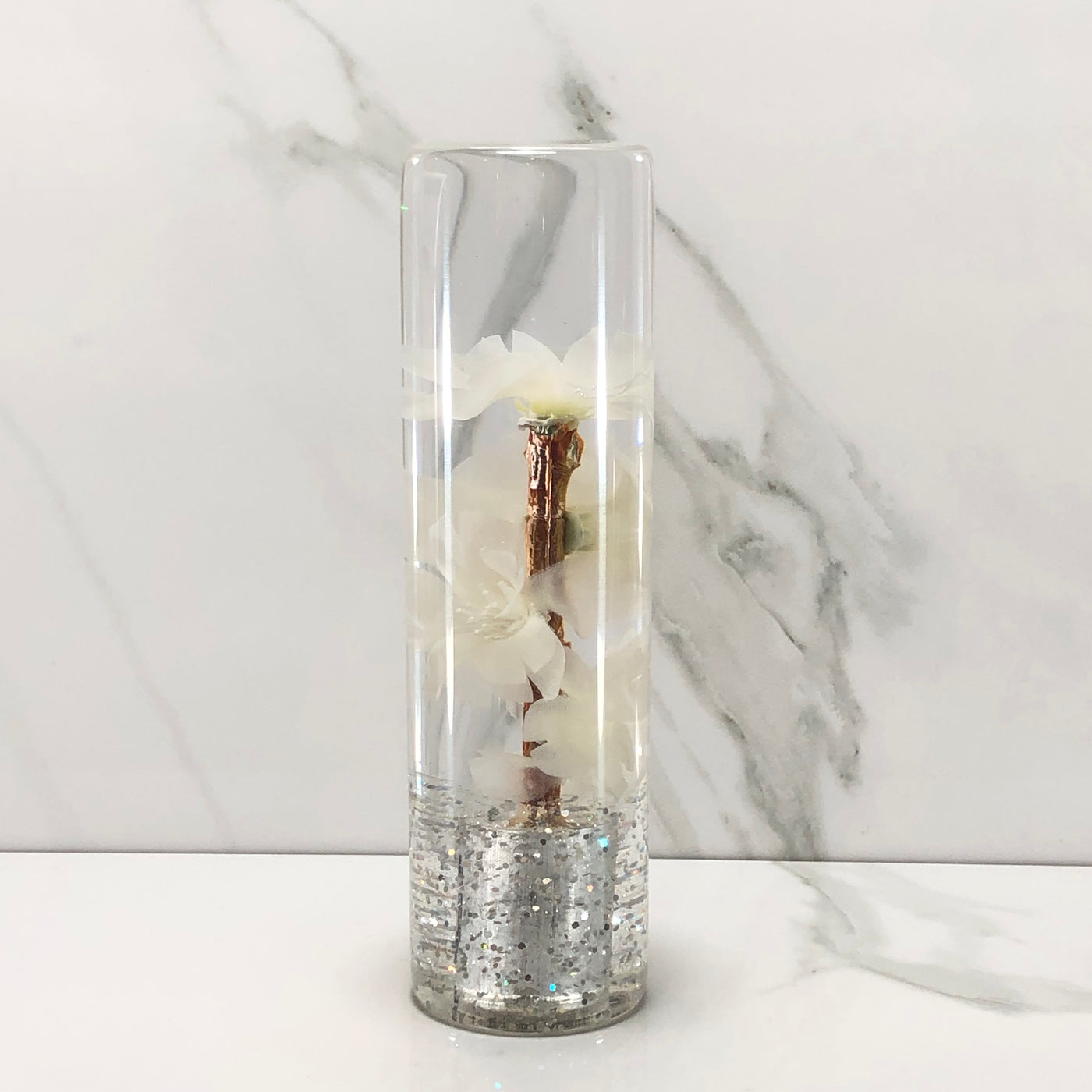 140mm White Blossom Resin Shift Knob — 5.5 in, 12mm x 1.25