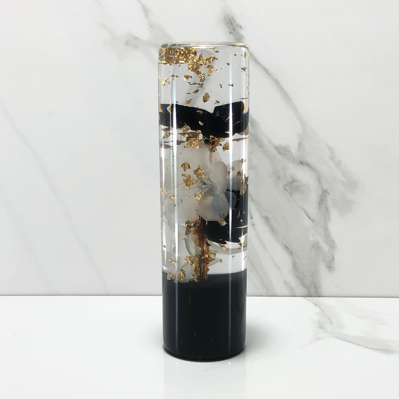 140mm Black White Blossom Resin Shift Knob — 5.5 in, 12mm x 1.25