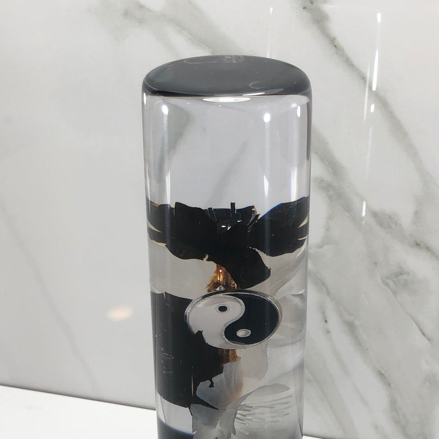 140mm Black White Blossom Ying Yang Resin Shift Knob — 5.5 in, 12mm x 1.25