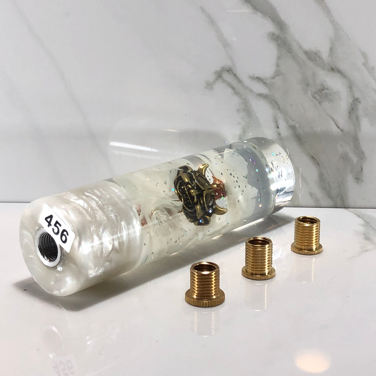140mm White Blossom Oni Mask Resin Shift Knob — 5.5 in, 12mm x 1.25