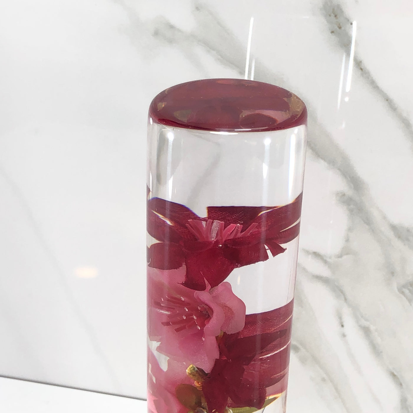 140mm Red Pink Blossom Resin Shift Knob — 5.5 in, 12mm x 1.25