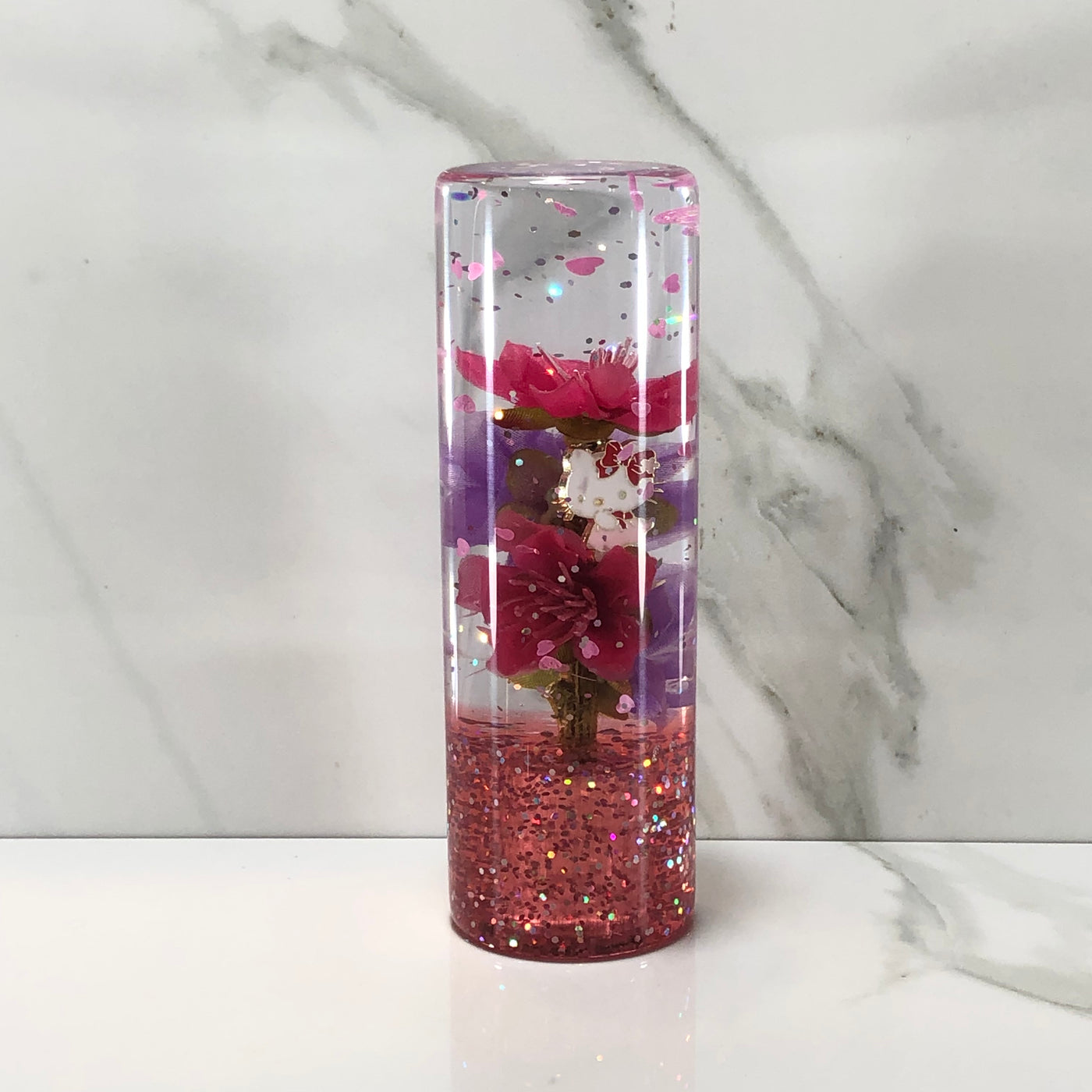 115mm Pink Purple Blossom Charm Resin Shift Knob — 4.5 in, 12mm x 1.25