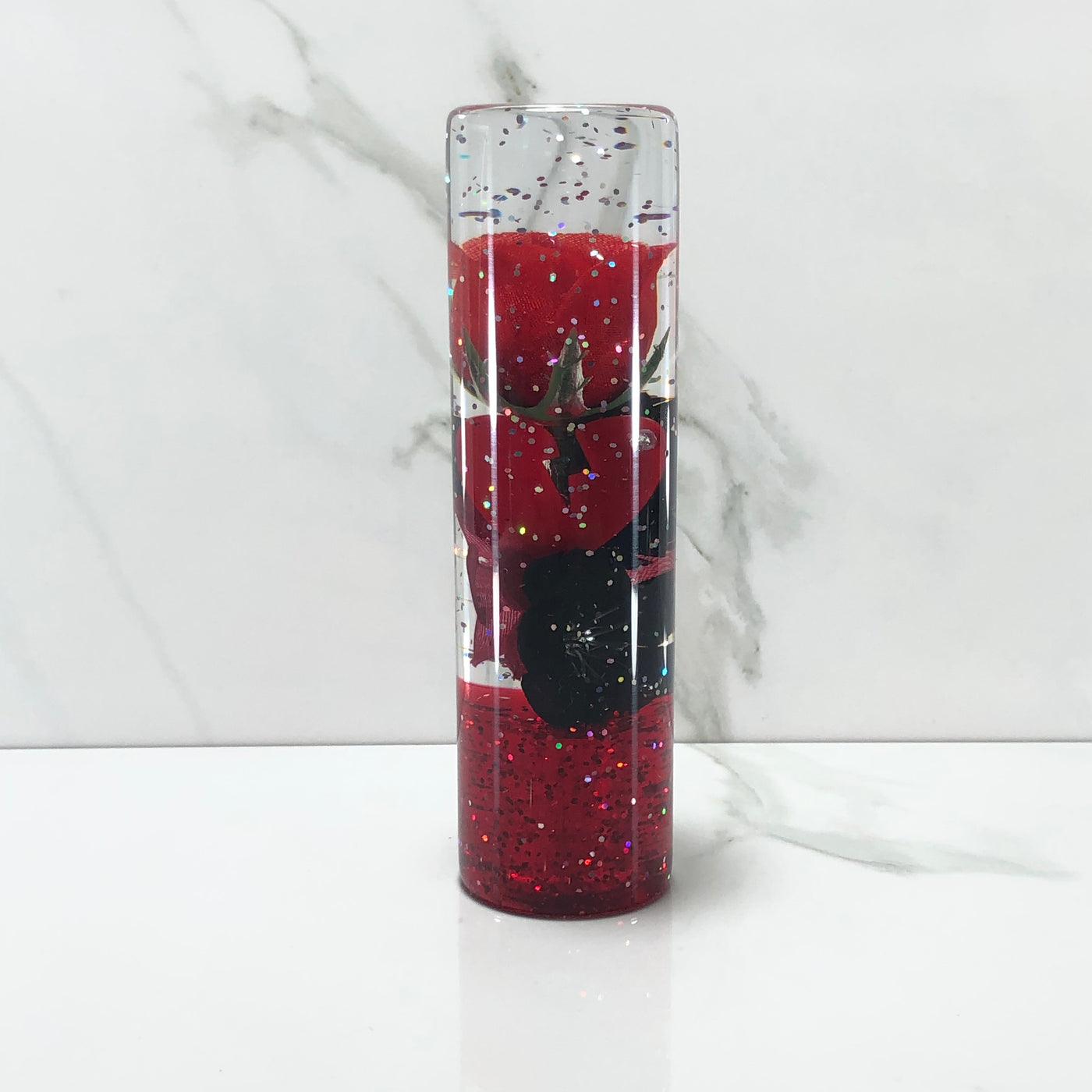 140mm Red Black Rose Blossom Resin Shift Knob — 5.5 in, 12mm x 1.25