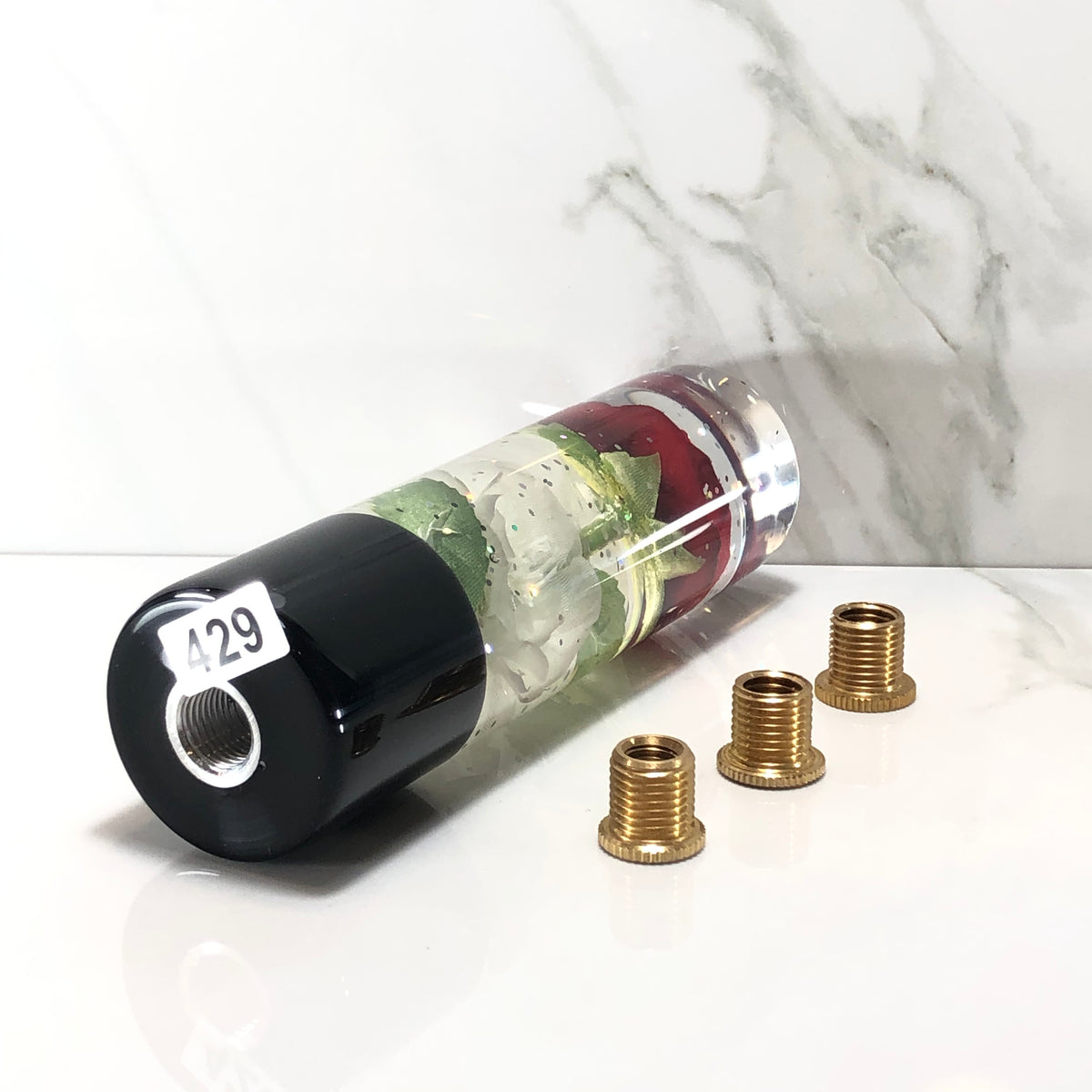 140mm Red Rose Resin Shift Knob — 5.5 in, 12mm x 1.25