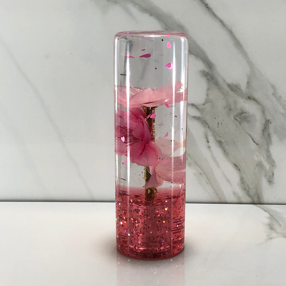 115mm Pink Blossom Charm Resin Shift Knob — 4.5 in, 12mm x 1.25