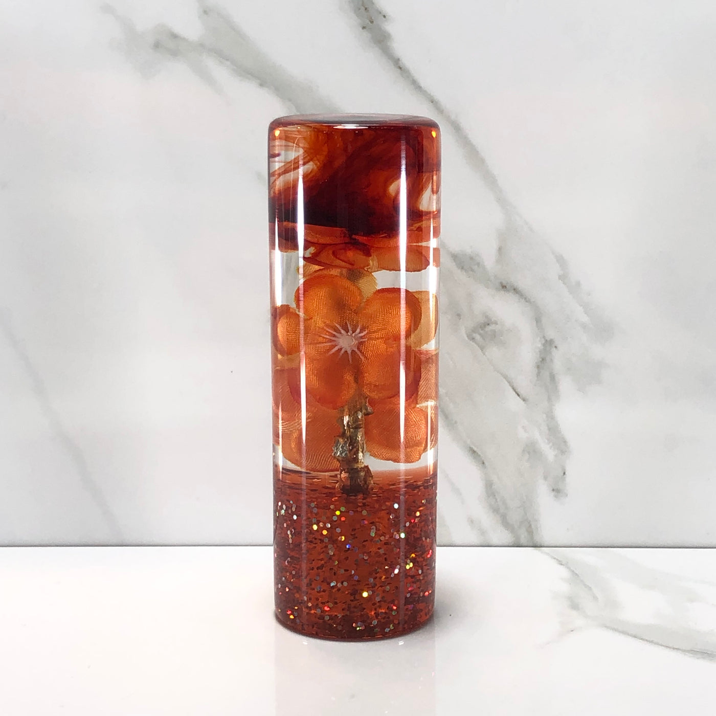 115mm Orange Flower Resin Shift Knob — 4.5 in, 12mm x 1.25