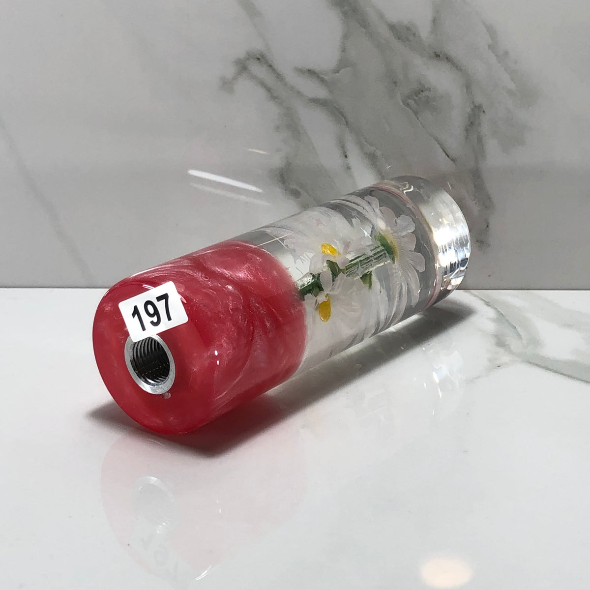 115mm White Daisy Resin Shift Knob — 4.5 in, 12mm x 1.25