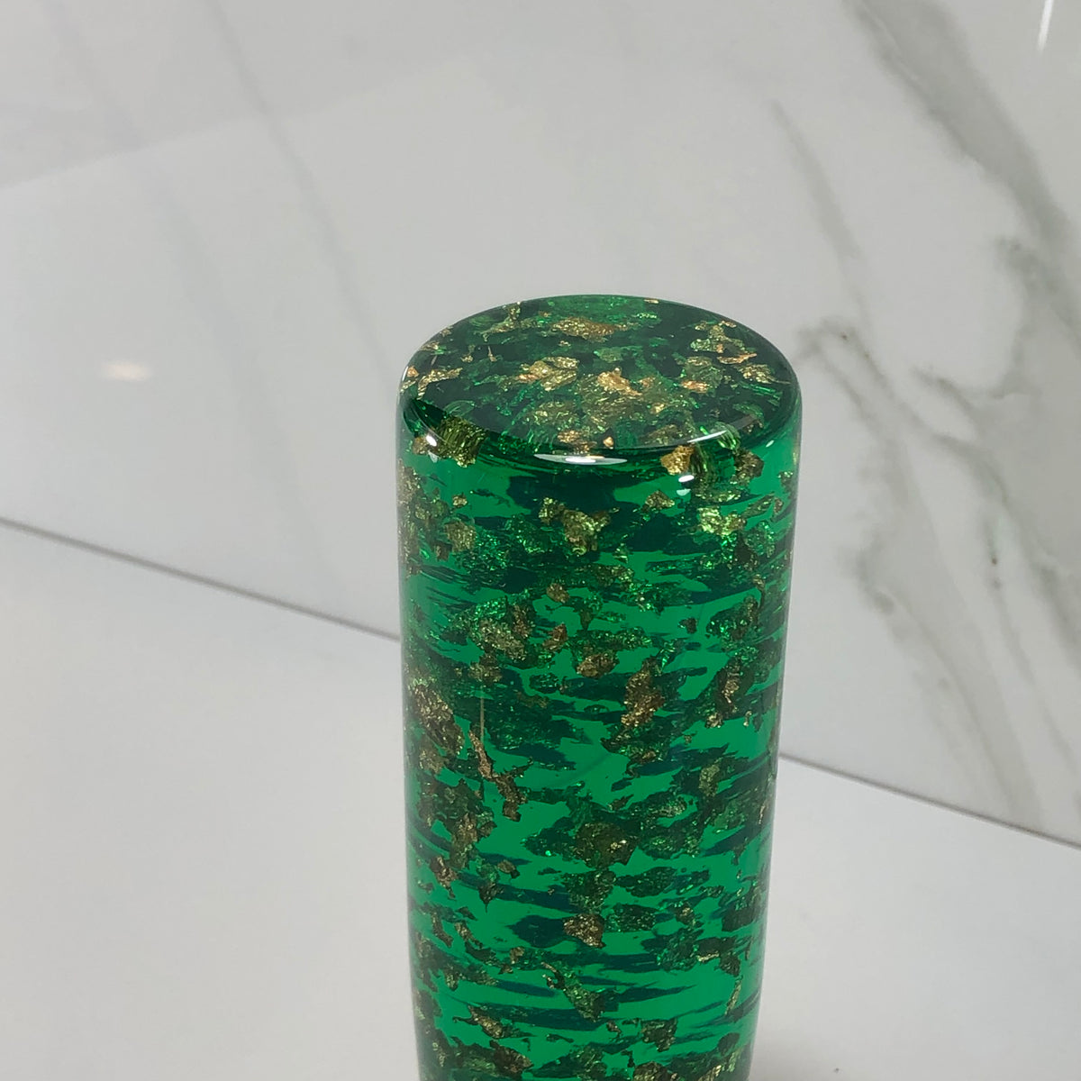 115mm Green Gold Gold Leaf Joystick Resin Shift Knob — 4.5 in, 12mm x 1.25