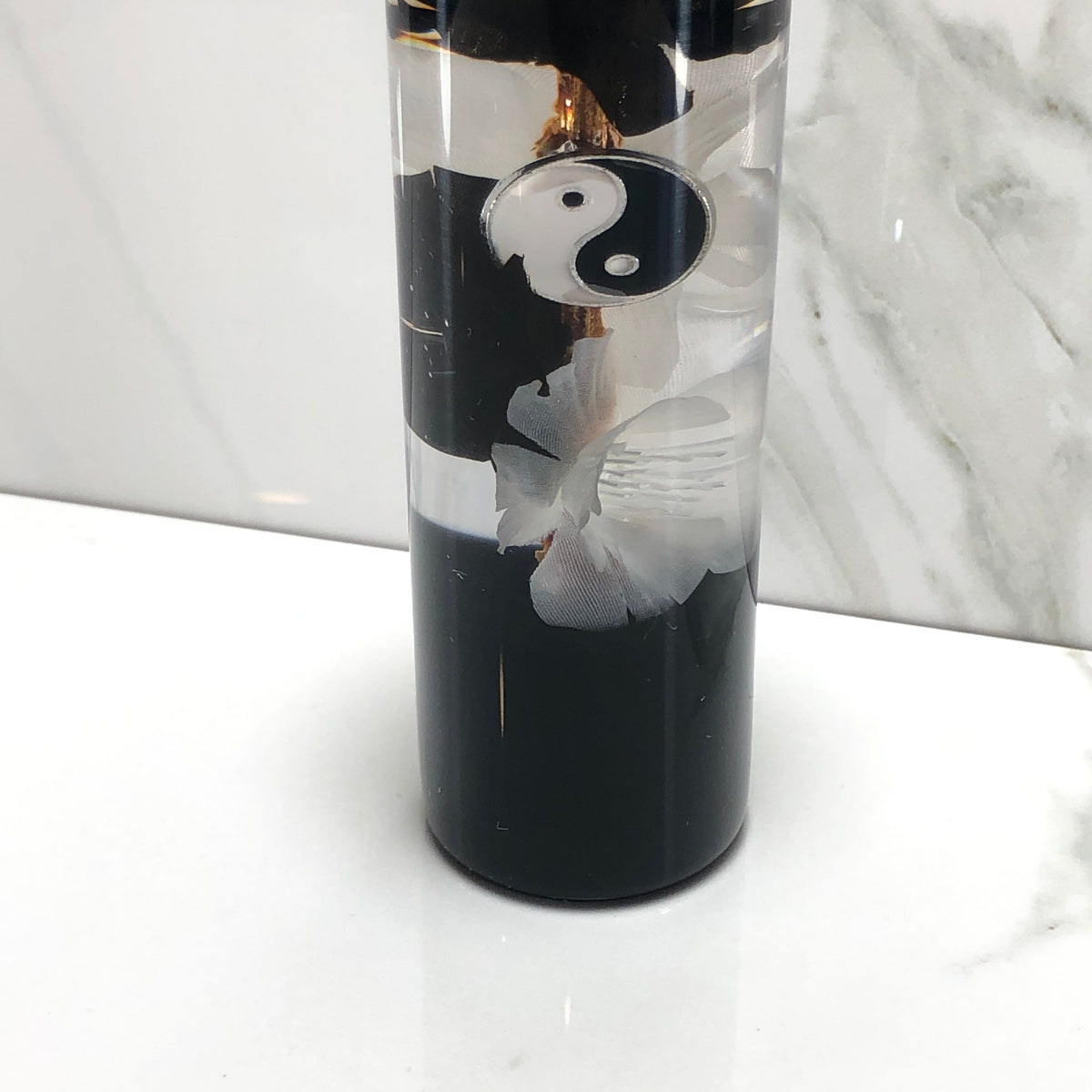 140mm Black White Blossom Ying Yang Resin Shift Knob — 5.5 in, 12mm x 1.25