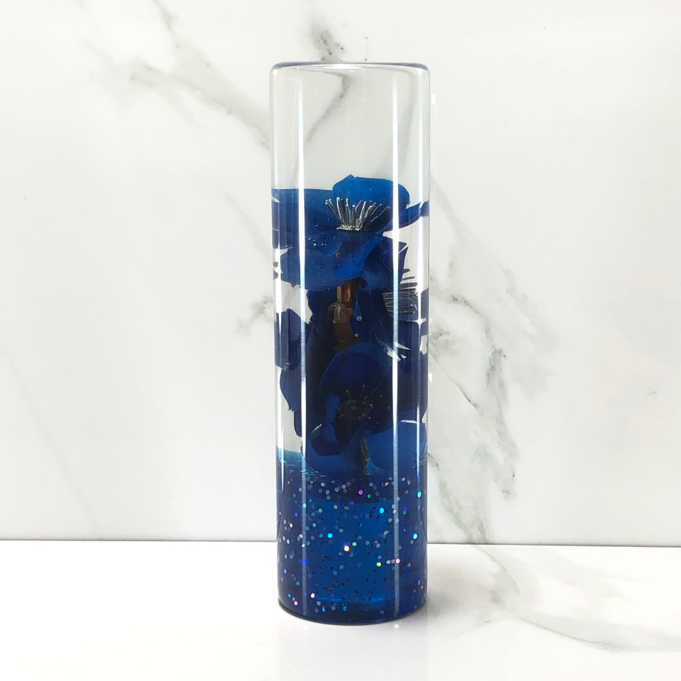 140mm Blue Cherry Blossom Resin Shift Knob — 5.5 in, 12mm x 1.25