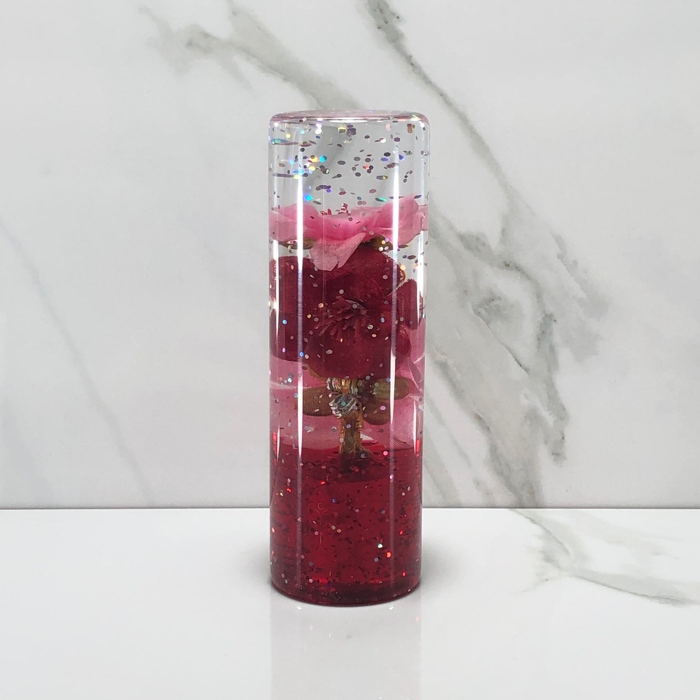 115mm Pink Red Blossom Heart Resin Shift Knob — 4.5 in, 12mm x 1.25