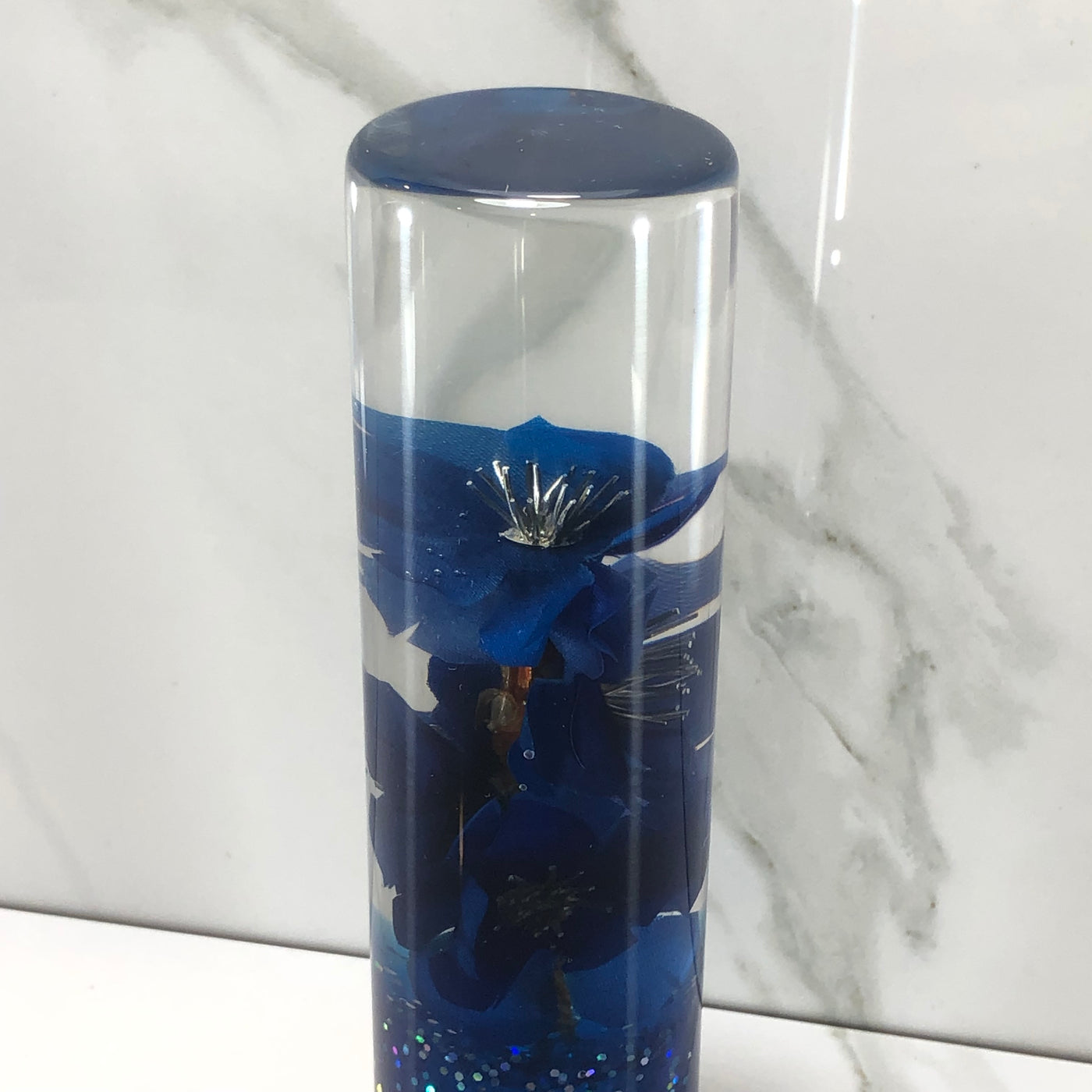 140mm Blue Cherry Blossom Resin Shift Knob — 5.5 in, 12mm x 1.25