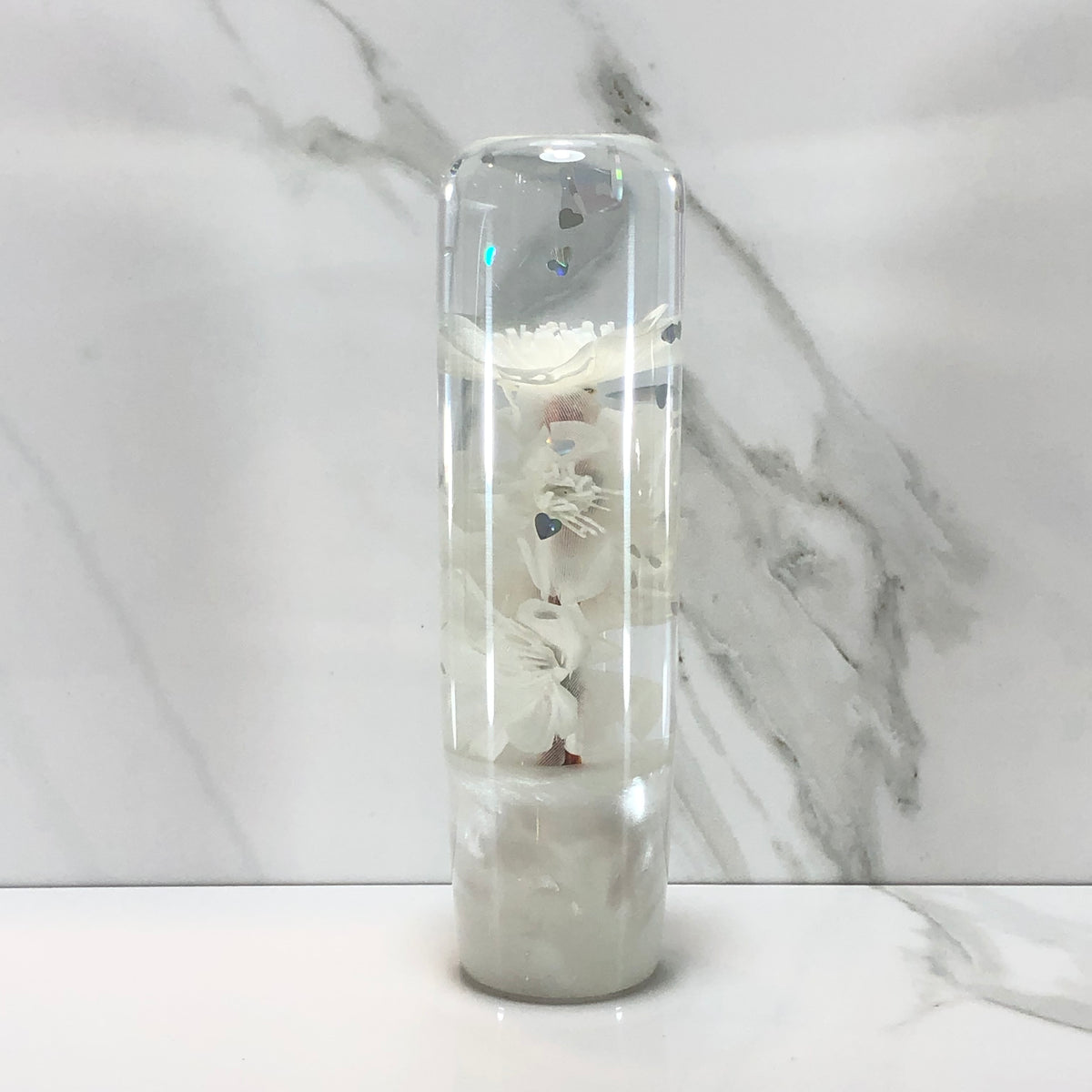140mm White Blossom Resin Shift Knob — 5.5 in, 12mm x 1.25
