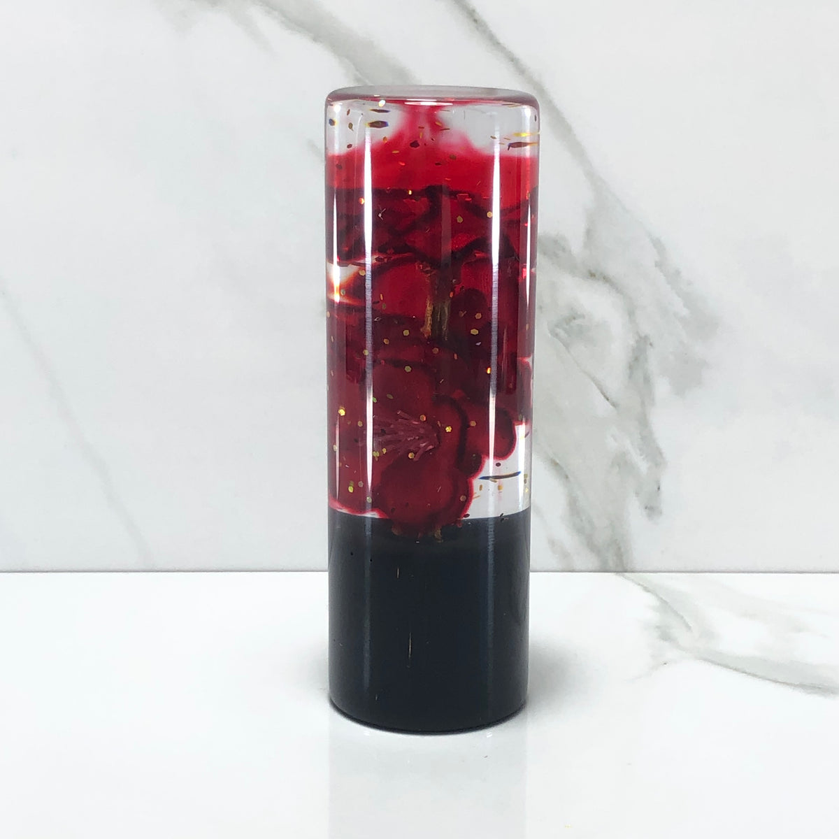 115mm Gold Glitter Blossom Resin Shift Knob — 4.5 in, 12mm x 1.25