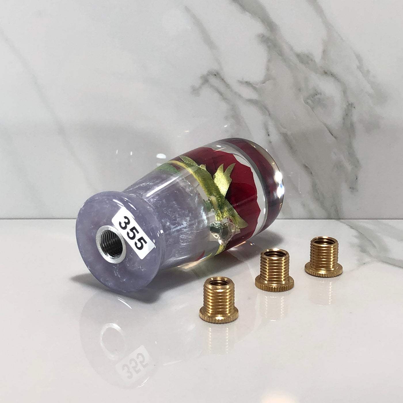 95mm Red Rose Resin Shift Knob — 3.5 in, 12mm x 1.25