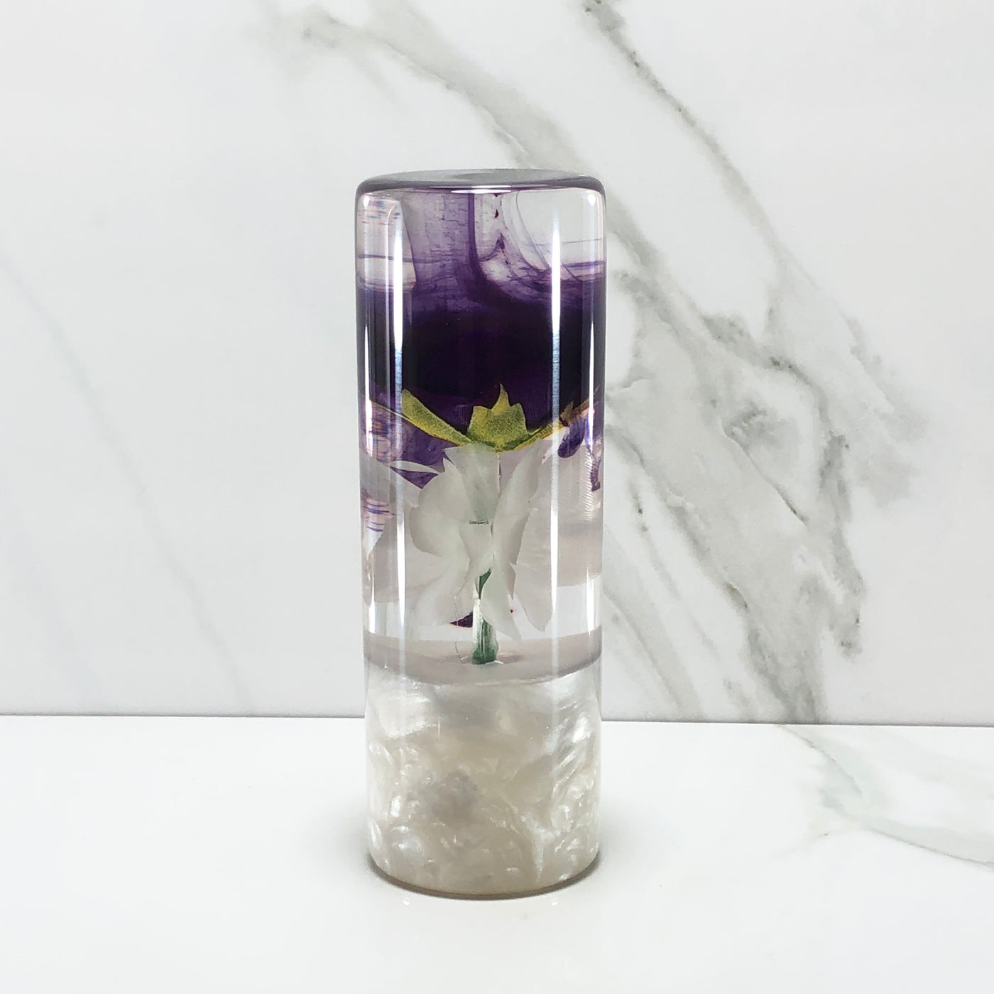 115mm Purple White Rose Blossom Resin Shift Knob — 4.5 in, 12mm x 1.25