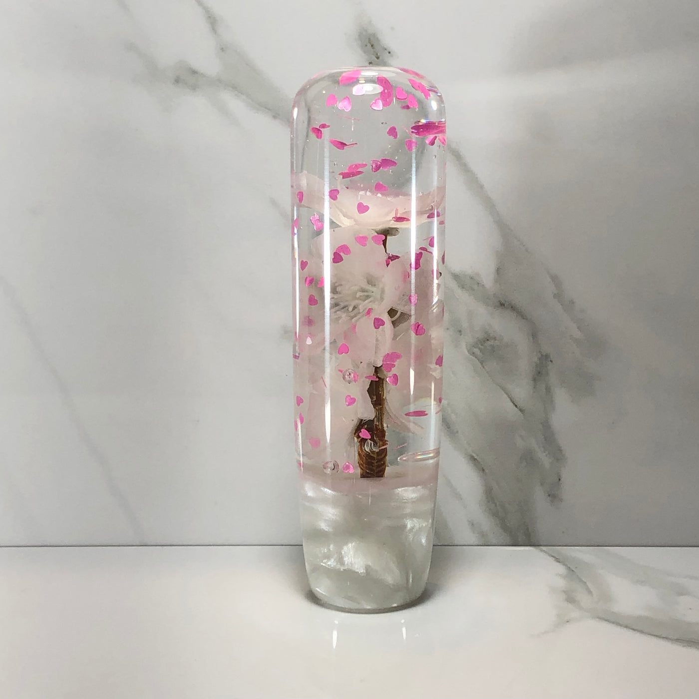140mm White Blossom Butterfly Resin Shift Knob — 5.5 in, 12mm x 1.25