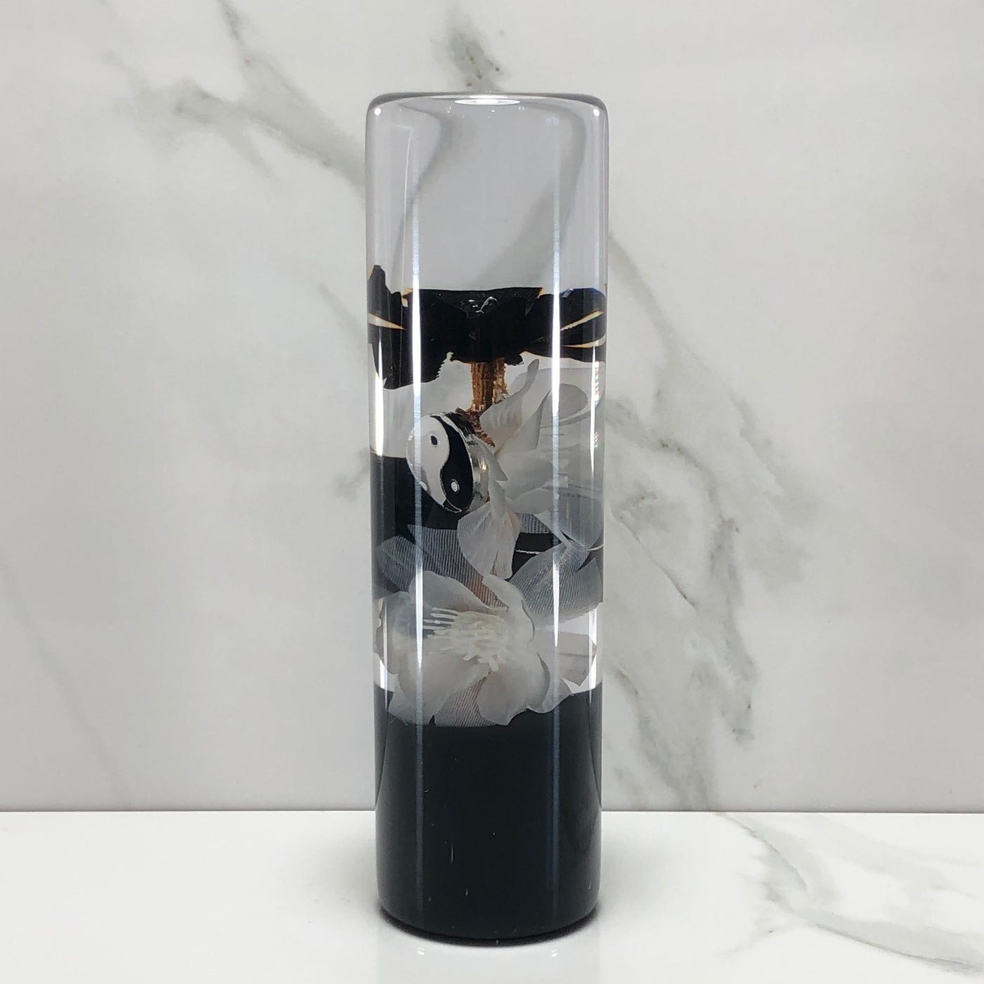 140mm Black White Blossom Ying Yang Resin Shift Knob — 5.5 in, 12mm x 1.25