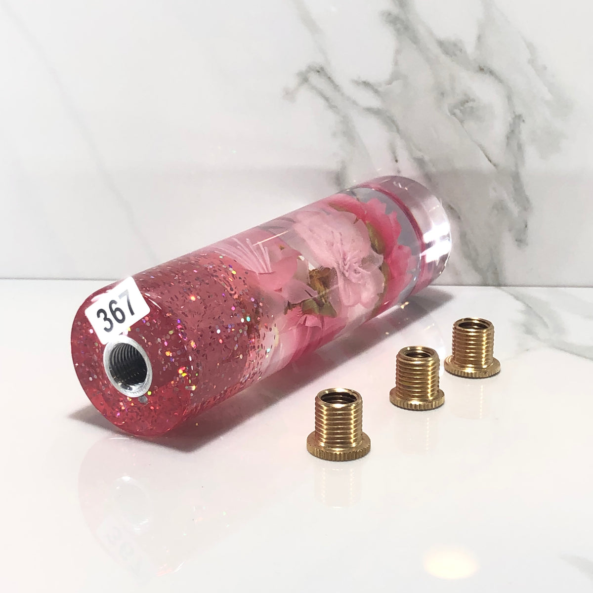140mm Pink Blossom Resin Shift Knob — 5.5 in, 12mm x 1.25