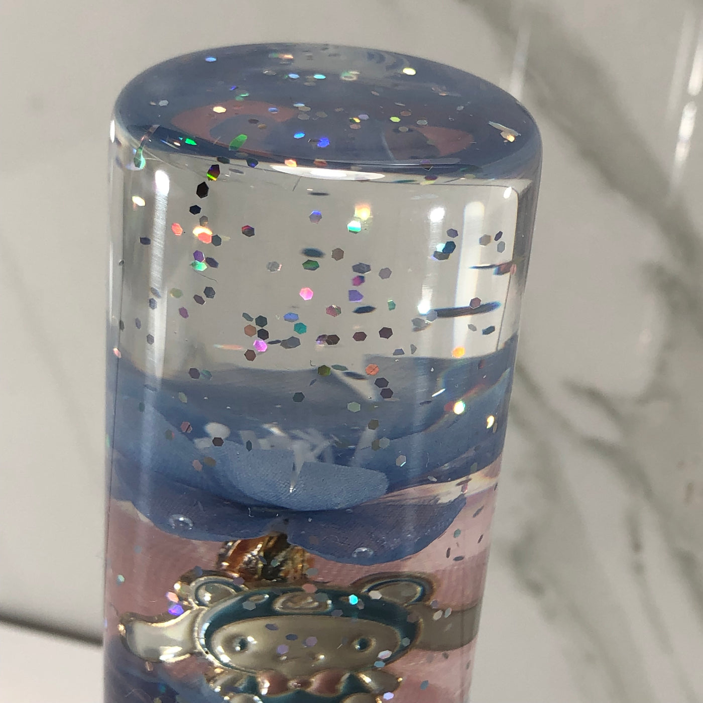 140mm Pink Blue Blossom Charm Resin Shift Knob — 5.5 in, 12mm x 1.25