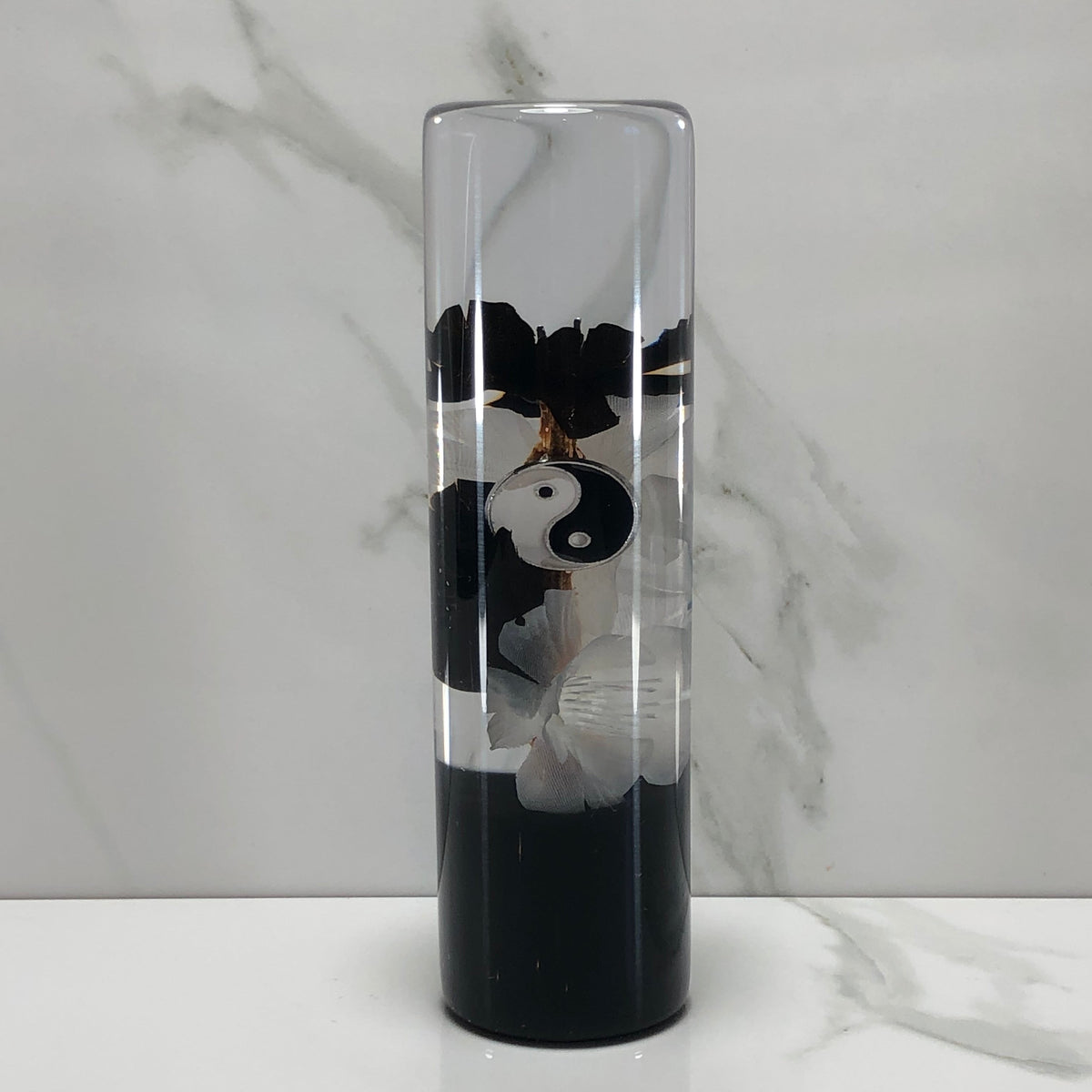 140mm Black White Blossom Ying Yang Resin Shift Knob — 5.5 in, 12mm x 1.25