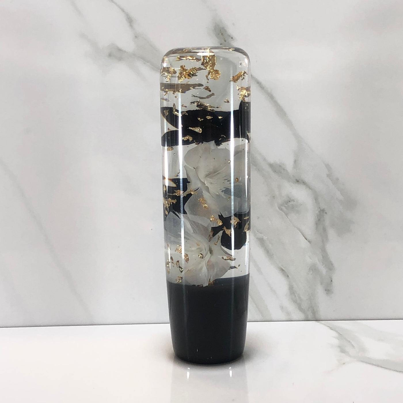 140mm Black White Resin Shift Knob — 5.5 in, 12mm x 1.25