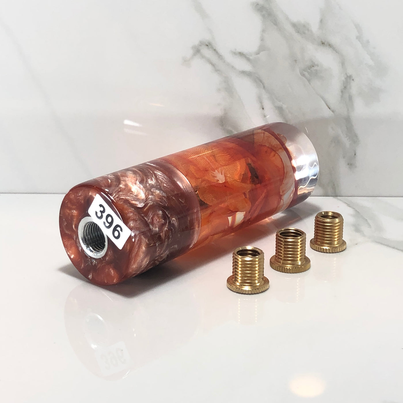 115mm Orange Cherry Blossom Resin Shift Knob — 4.5 in, 12mm x 1.25