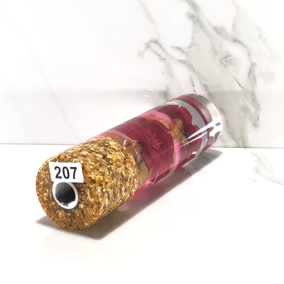 140mm Red Pink Blossom Resin Shift Knob — 5.5 in, 12mm x 1.25
