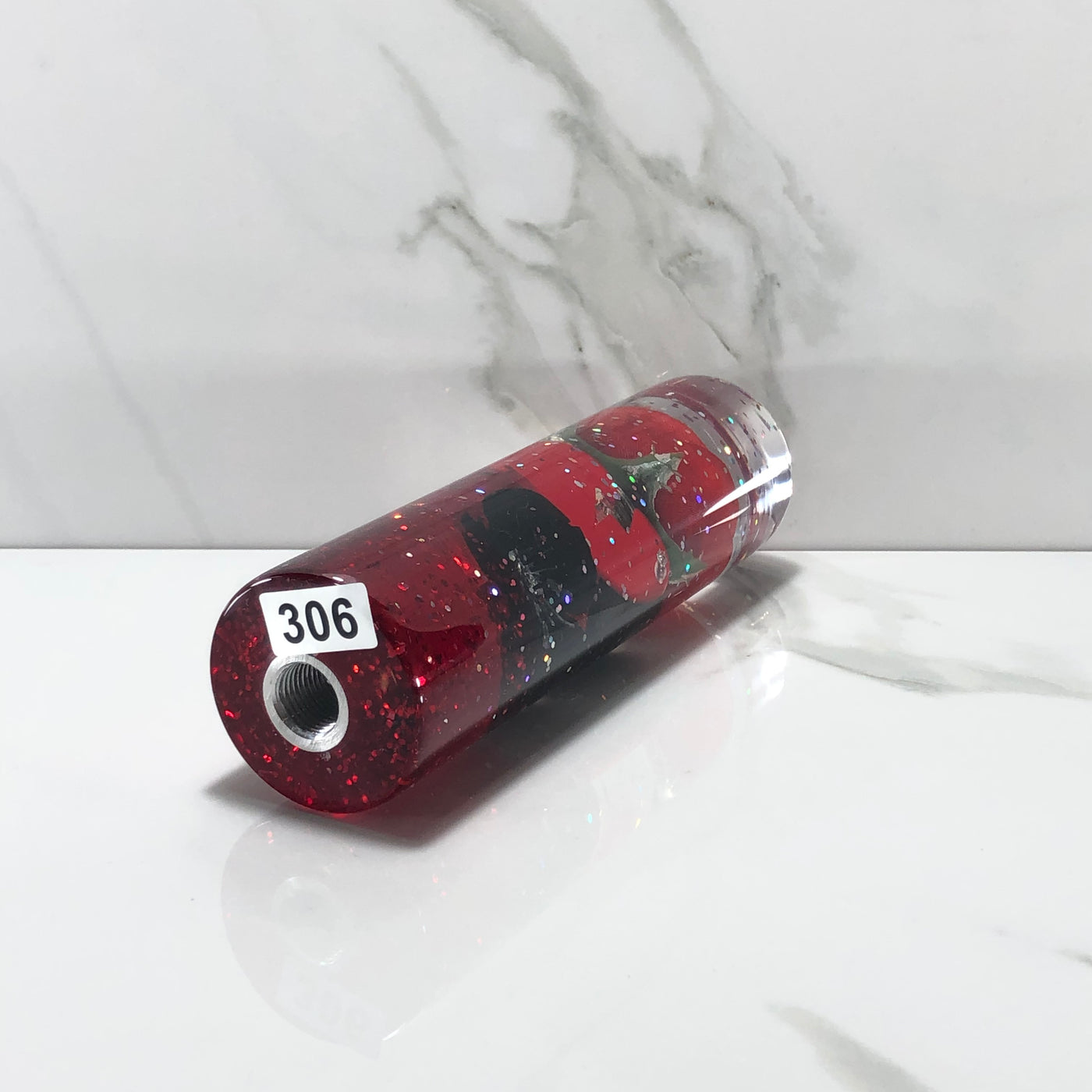 140mm Red Black Rose Blossom Resin Shift Knob — 5.5 in, 12mm x 1.25