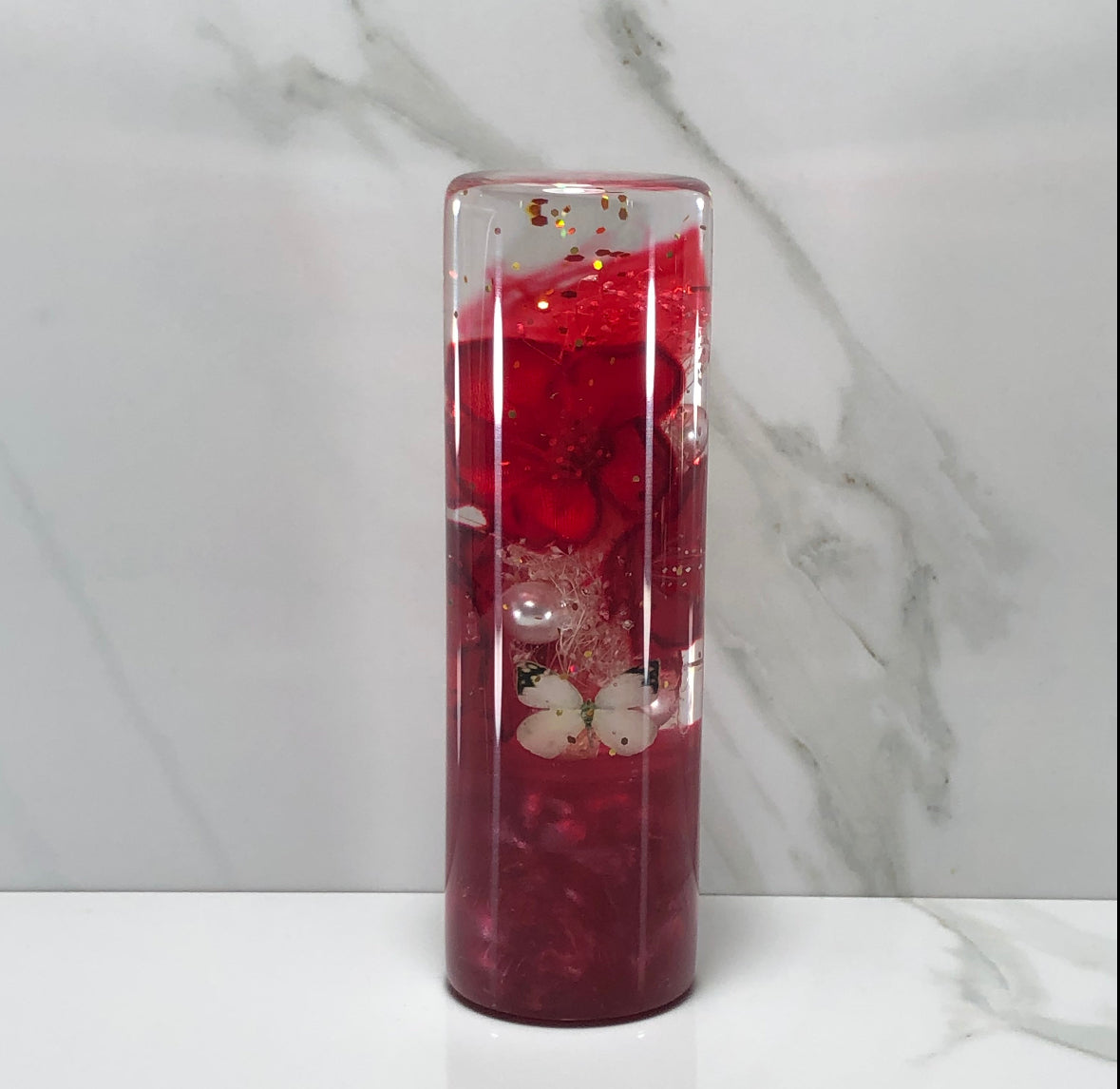 115mm Red Pearl Blossom Butterfly Resin Shift Knob — 4.5 in, 12mm x 1.25