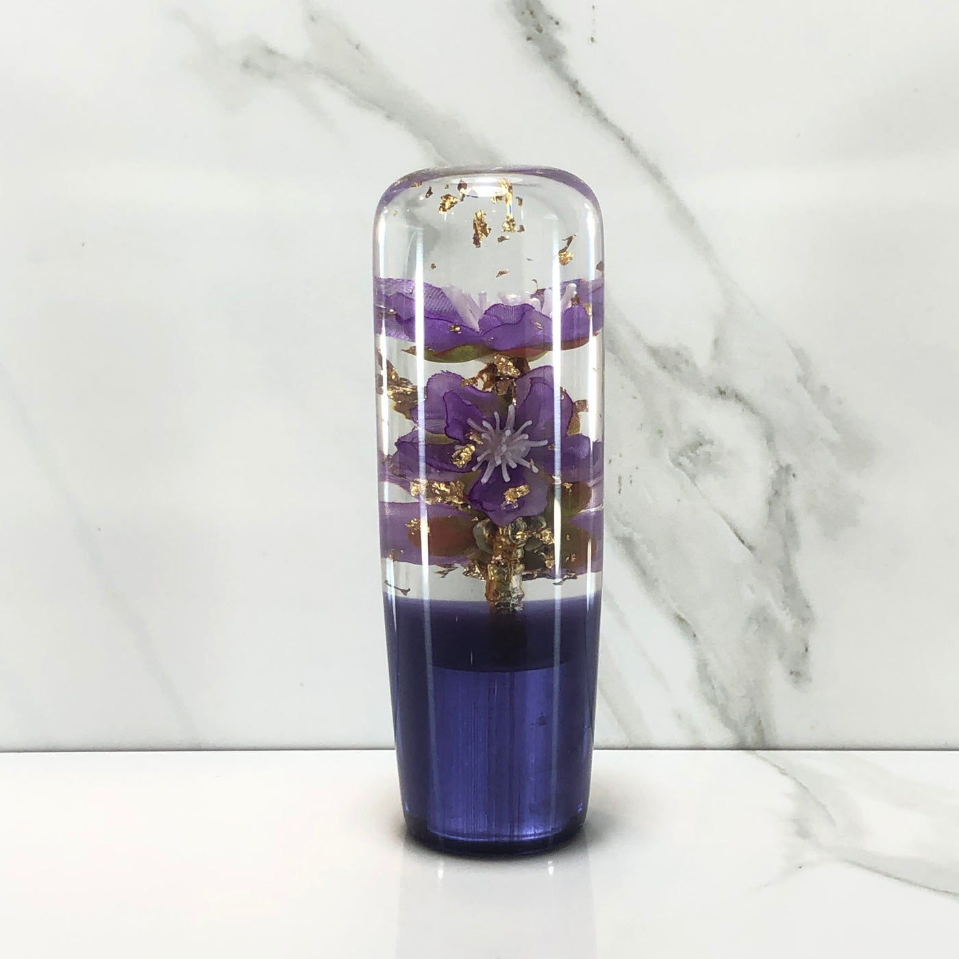 115mm Purple Gold Gold Leaf Blossom Joystick Resin Shift Knob — 4.5 in, 12mm x 1.25
