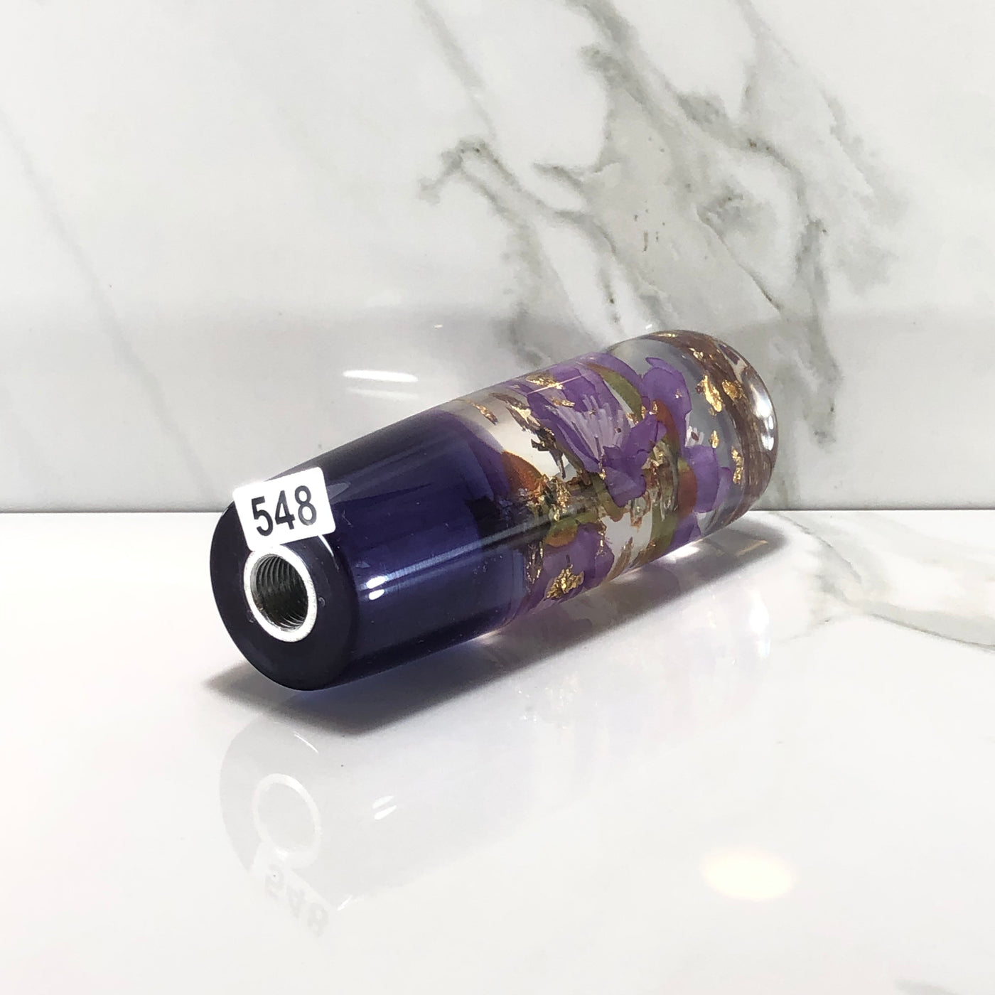 115mm Purple Gold Gold Leaf Blossom Joystick Resin Shift Knob — 4.5 in, 12mm x 1.25