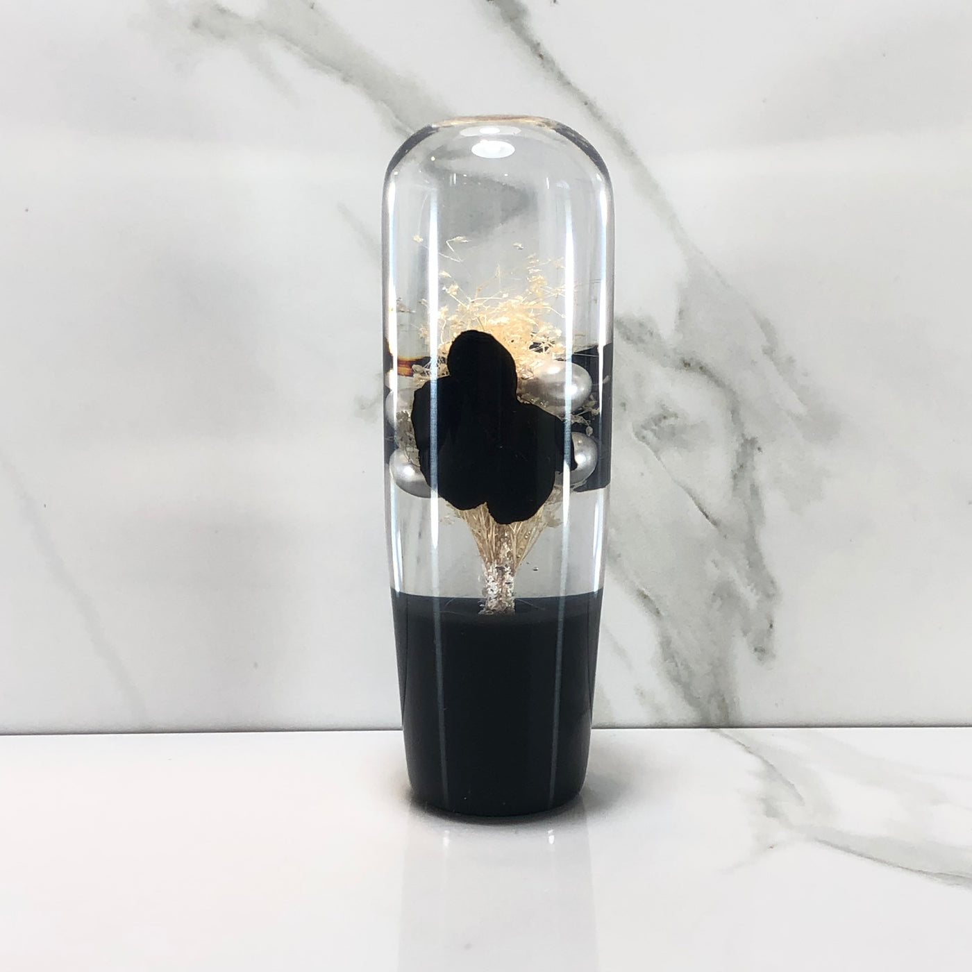 115mm White Black Stardust Blossom Joystick Resin Shift Knob — 4.5 in, 12mm x 1.25