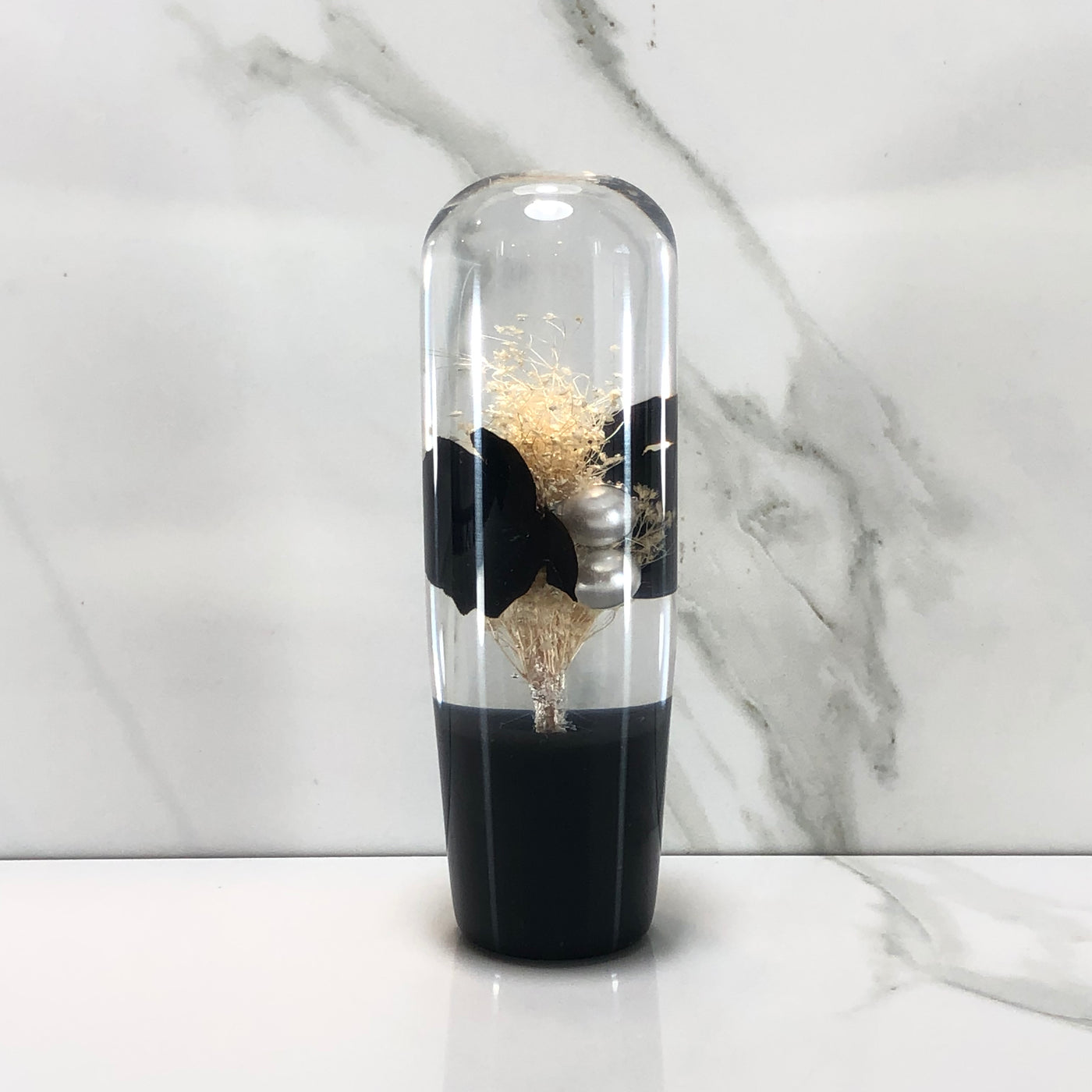 115mm White Black Stardust Blossom Joystick Resin Shift Knob — 4.5 in, 12mm x 1.25