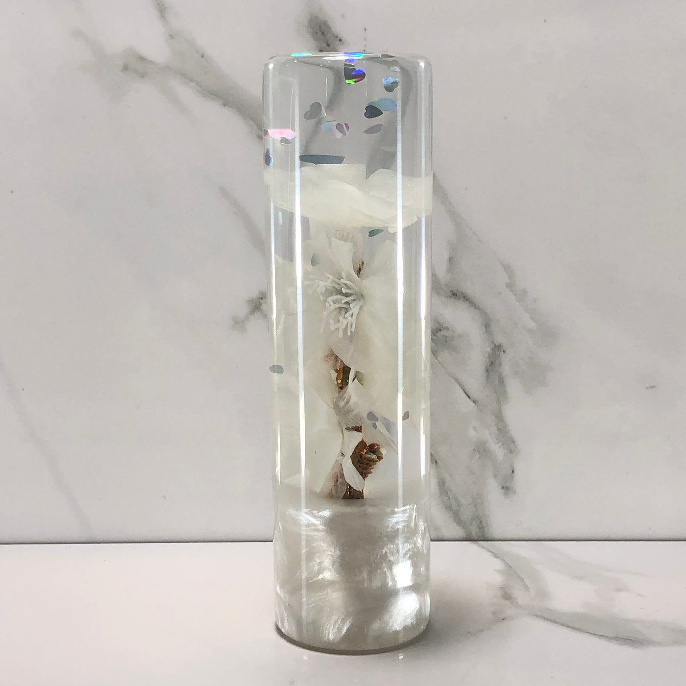 140mm White Blossom Resin Shift Knob — 5.5 in, 12mm x 1.25