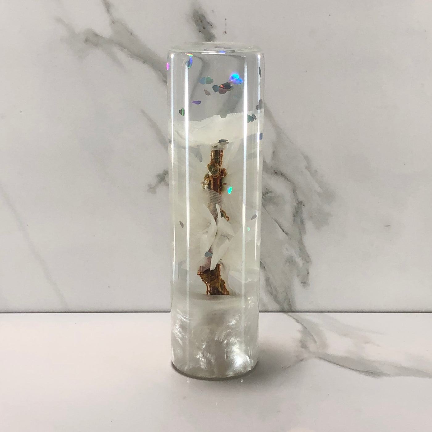 140mm White Blossom Resin Shift Knob — 5.5 in, 12mm x 1.25