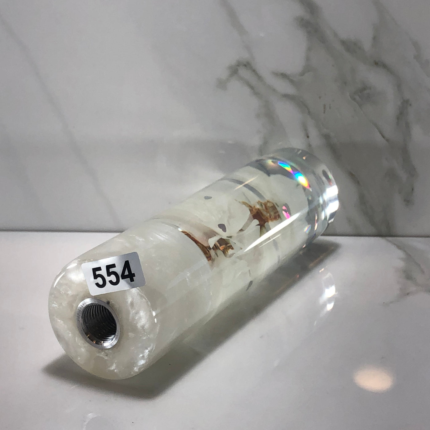 140mm White Blossom Resin Shift Knob — 5.5 in, 12mm x 1.25