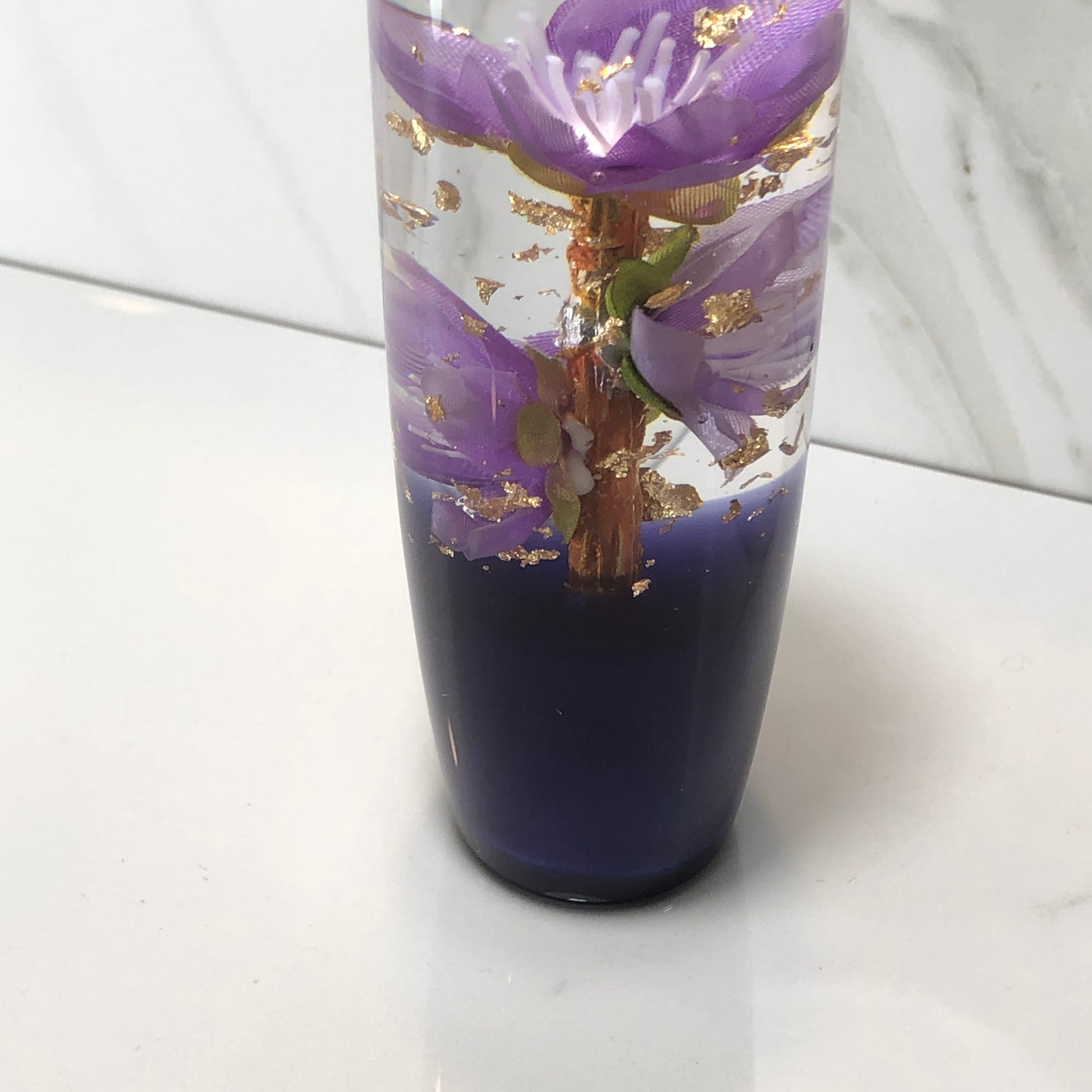 115mm Purple Gold Gold Leaf Blossom Joystick Resin Shift Knob — 4.5 in, 12mm x 1.25