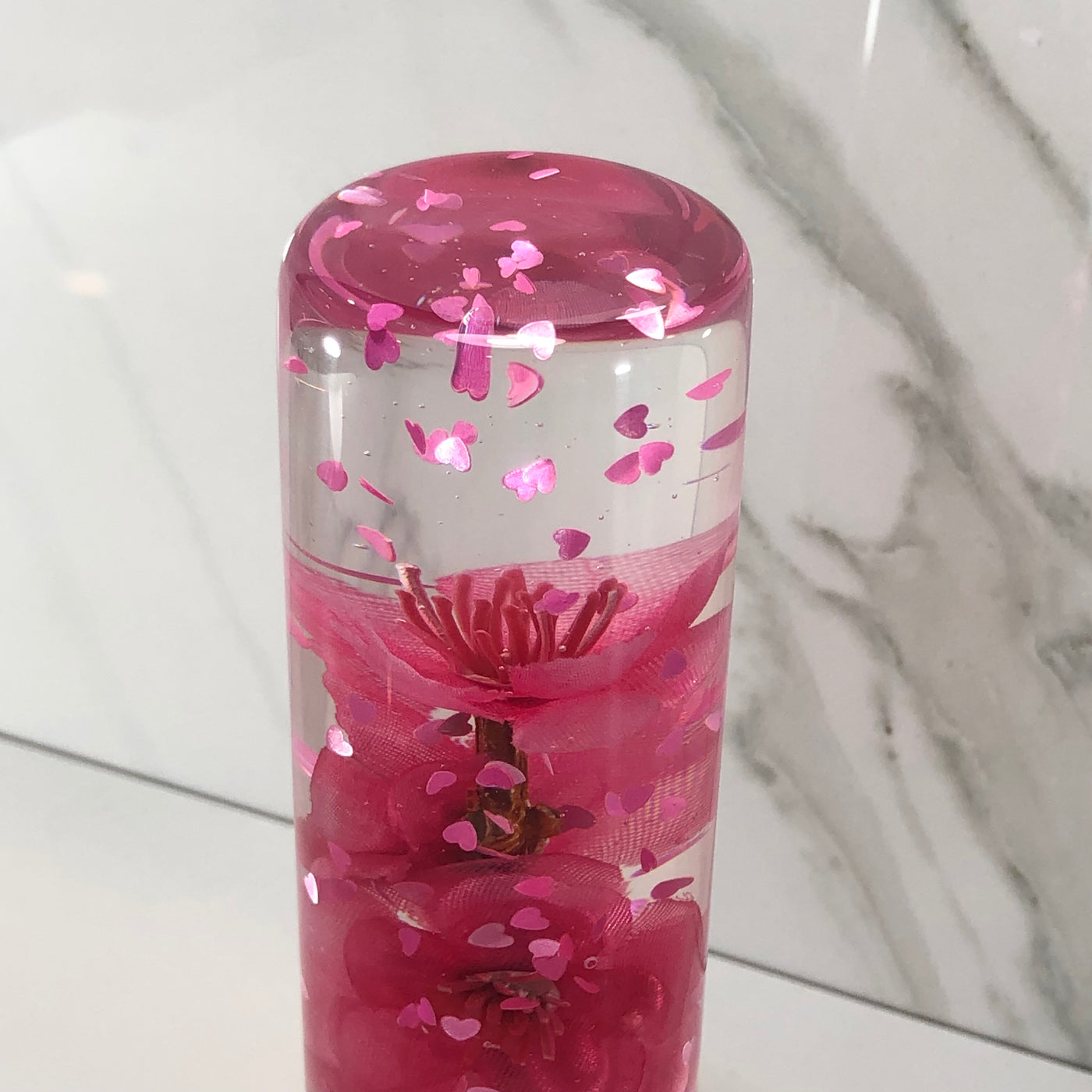 140mm Pink Blossom Resin Shift Knob — 5.5 in, 12mm x 1.25