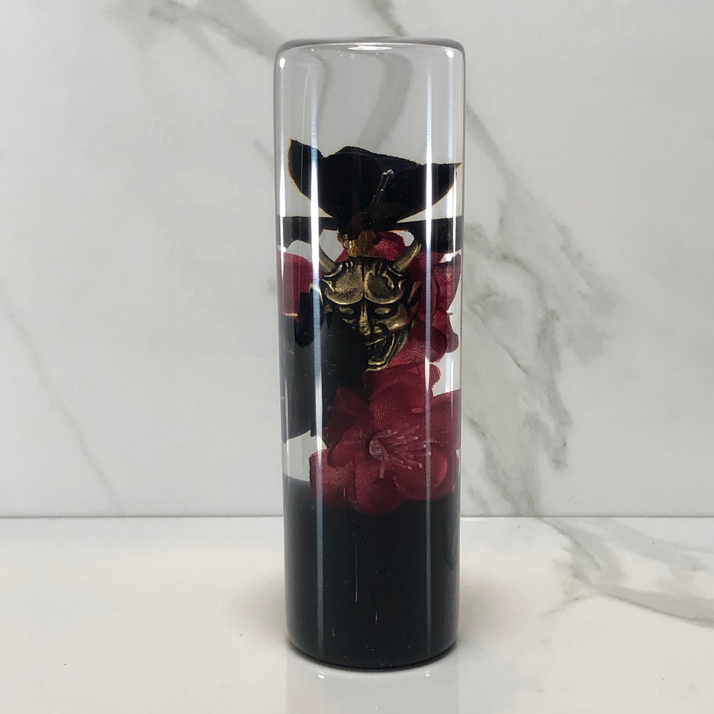 140mm Black Red Blossom Oni Resin Shift Knob — 5.5 in, 12mm x 1.25