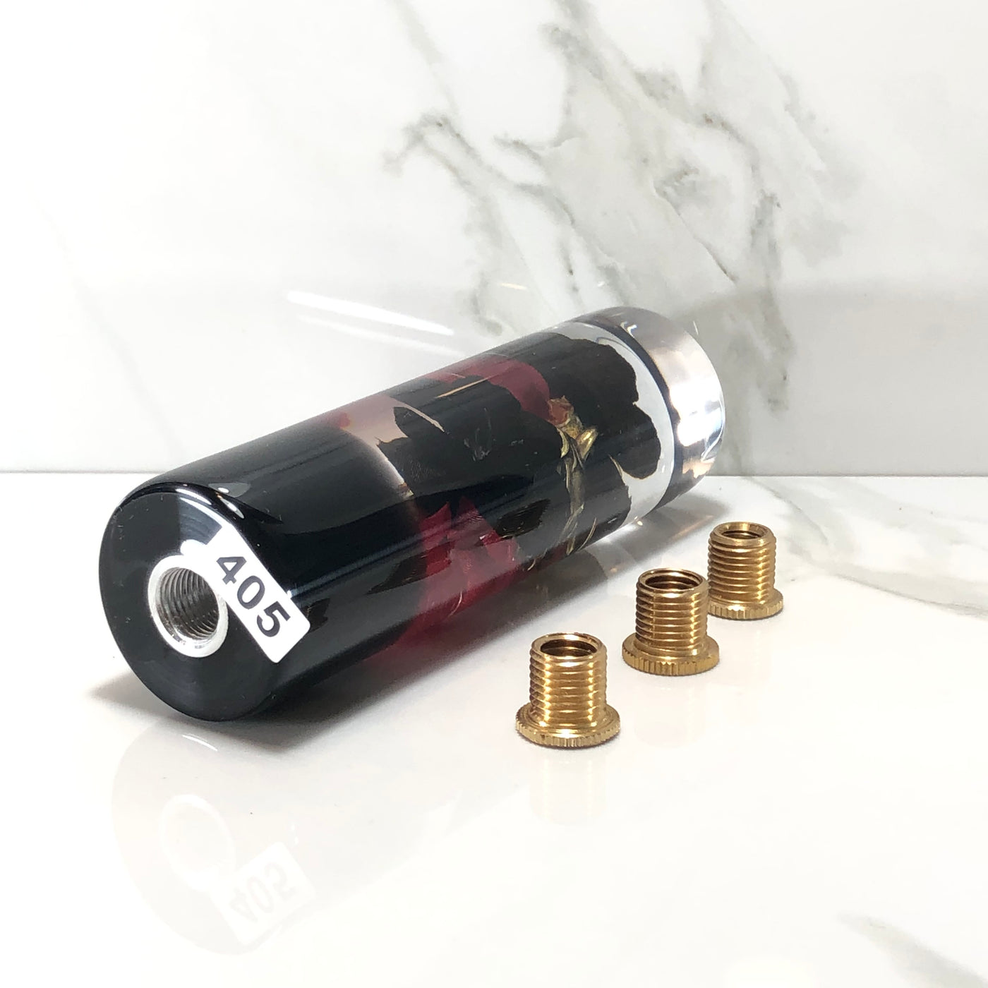 140mm Black Red Blossom Oni Resin Shift Knob — 5.5 in, 12mm x 1.25